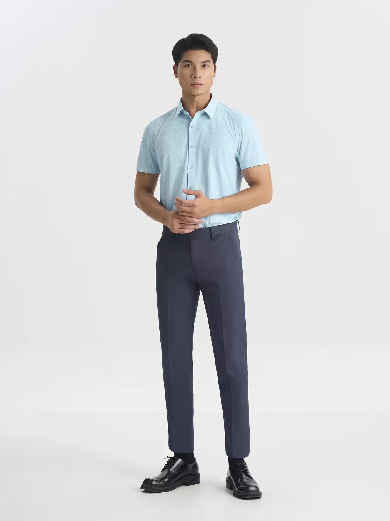 Áo Sơ Mi Nam Ngắn Tay 5S Fashion Kẻ Sọc Slimfit ASC25003