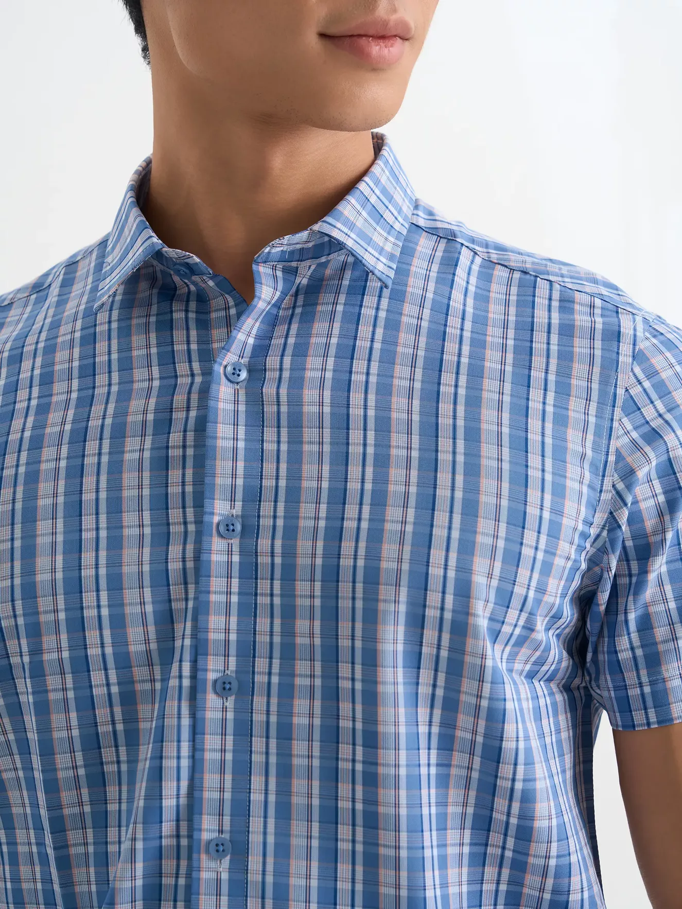 Áo Sơ Mi Nam Ngắn Tay 5S Fashion Kẻ Ô Phối Màu Phom Smarfit ASC25013