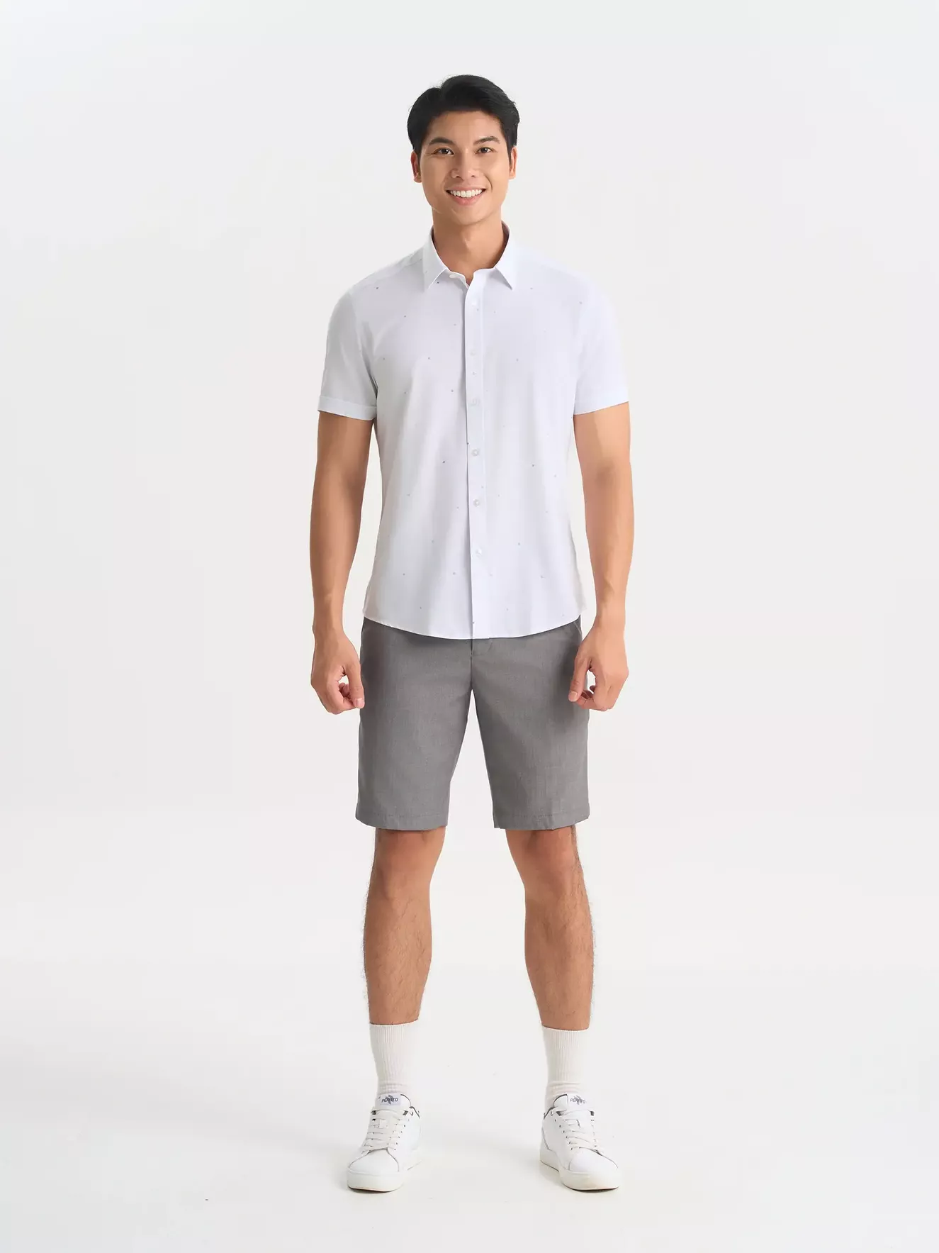 Áo Sơ Mi Nam Ngắn Tay 5S Fashion Họa Tiết Màu Trắng Slimfit ASC25034