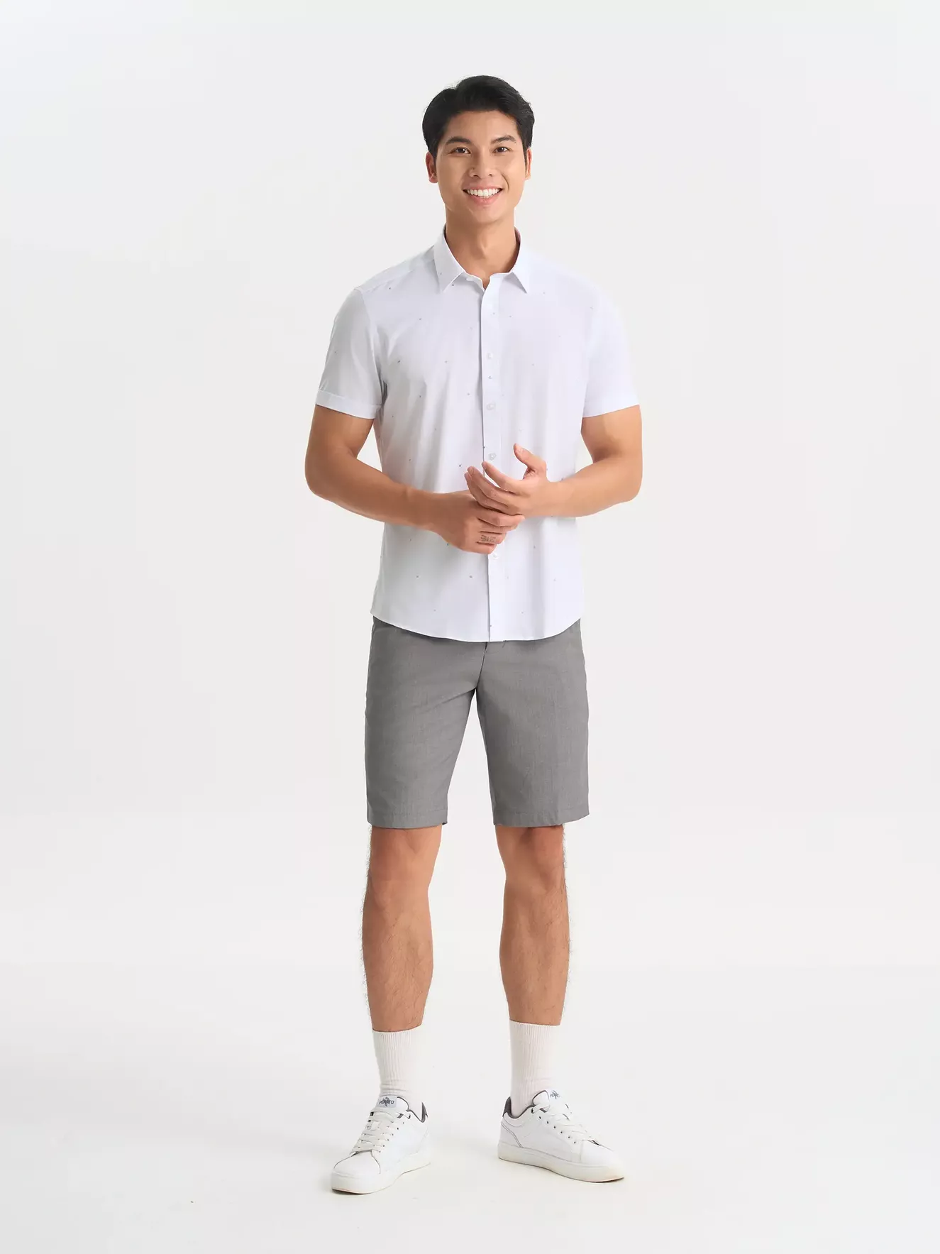 Áo Sơ Mi Nam Ngắn Tay 5S Fashion Họa Tiết Màu Trắng Slimfit ASC25034