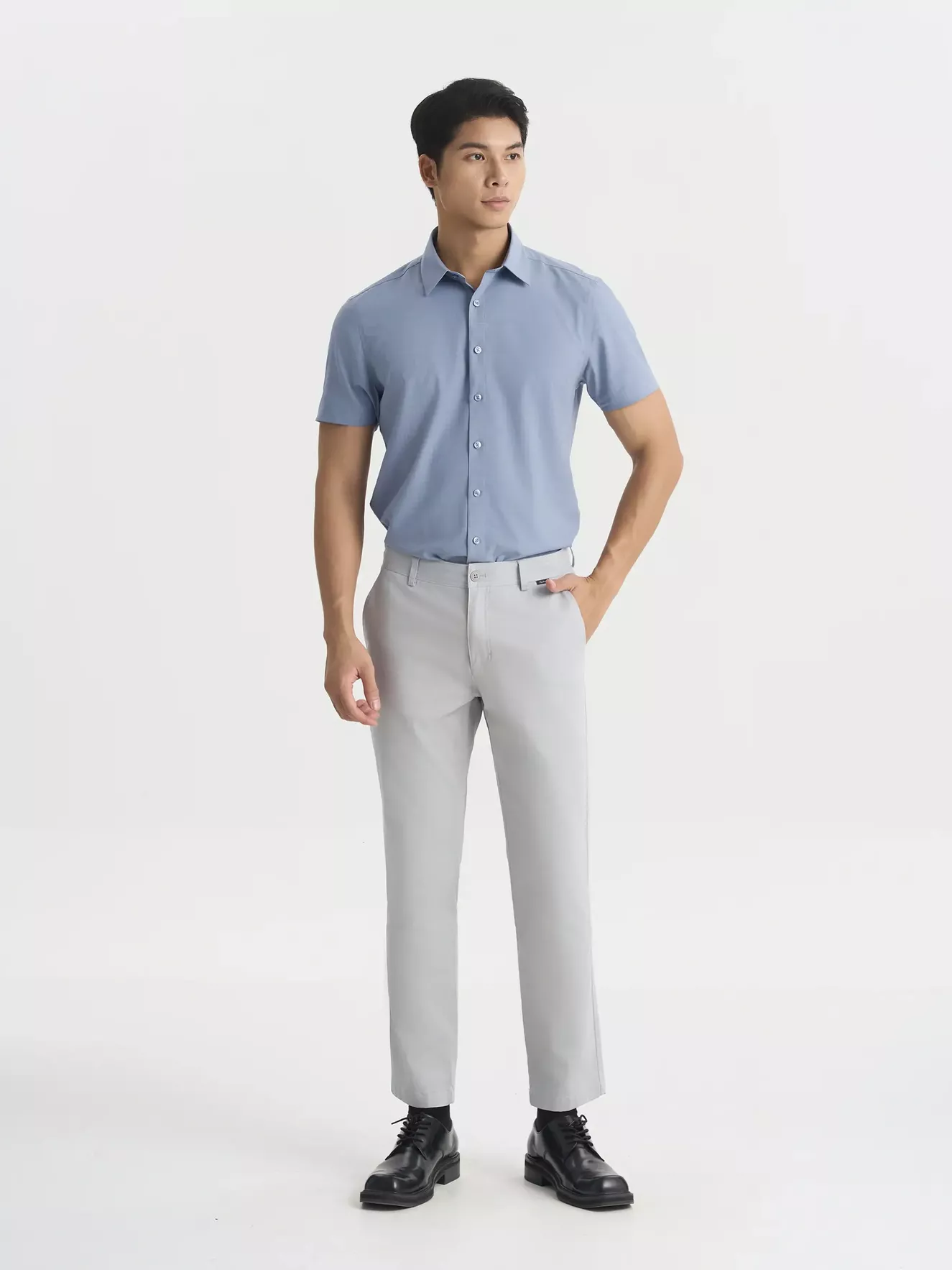 Áo Sơ Mi Nam 5S Fashion Dệt Hiệu Ứng Basic Phom Smart fit ASC25031