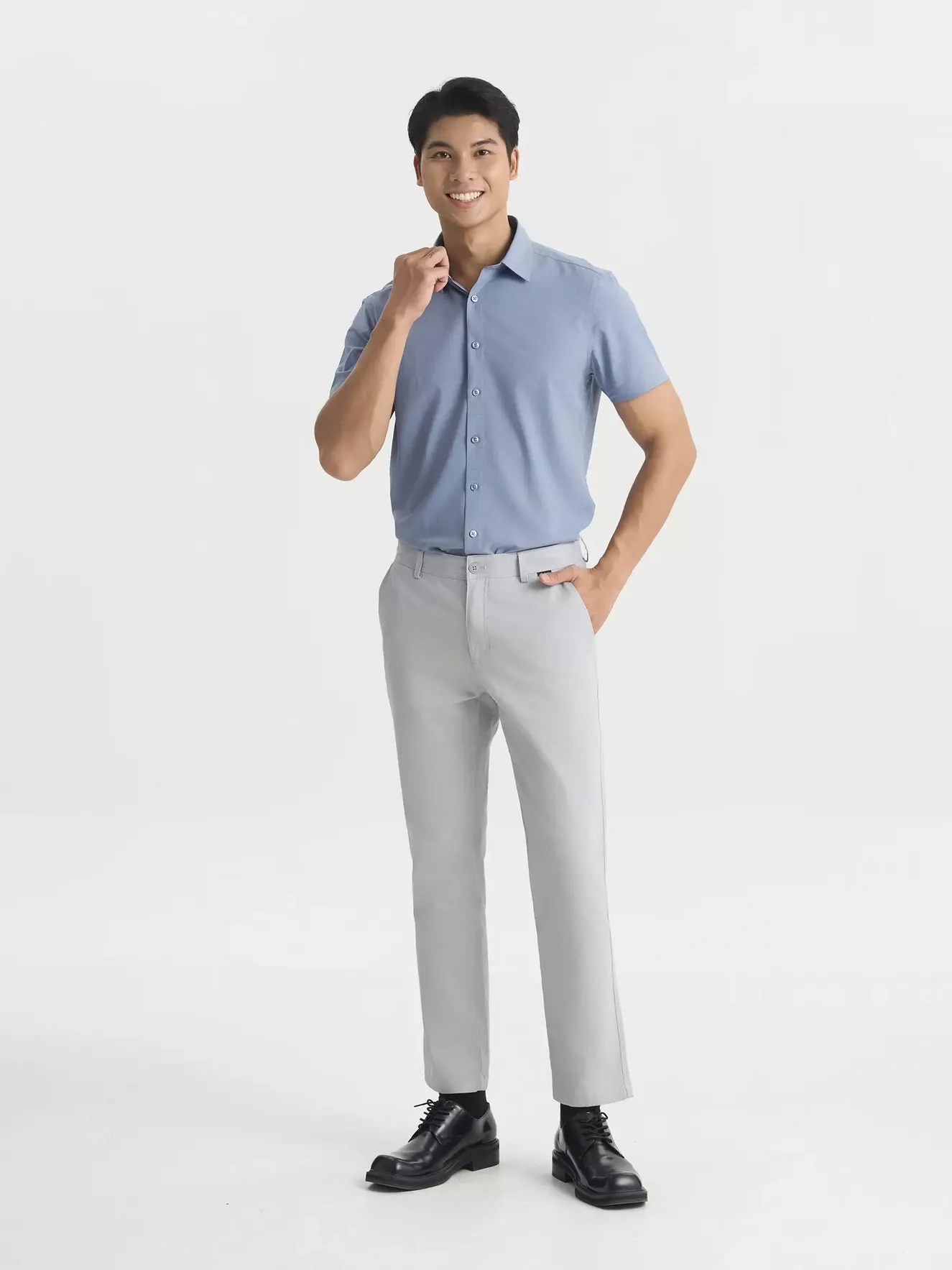 Áo Sơ Mi Nam 5S Fashion Dệt Hiệu Ứng Basic Phom Smart fit ASC25031