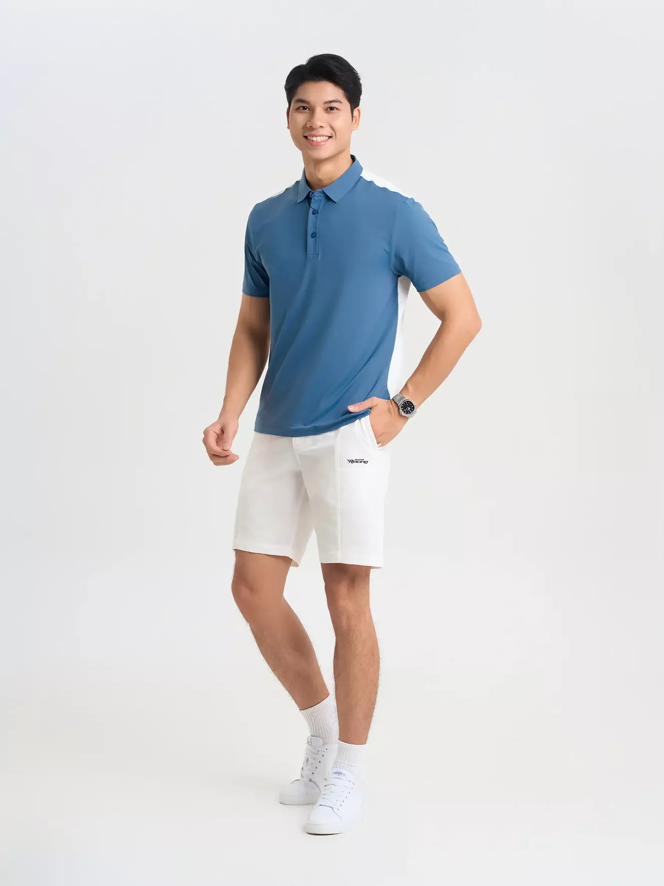 Áo Polo Nam 5S Fashion Can Phối In Lưng Slimfit APC25068