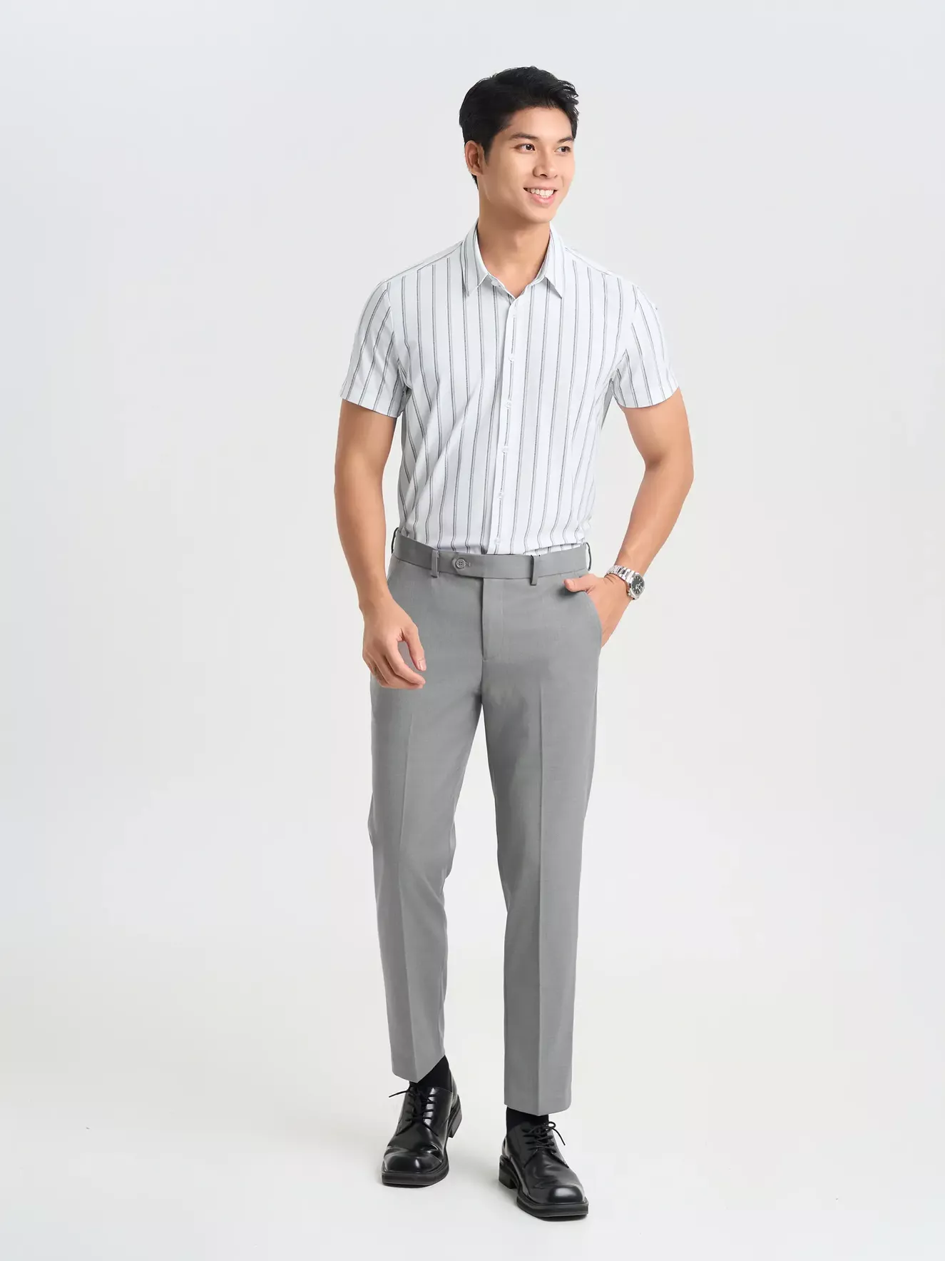 Áo Sơ Mi Nam Dệt Kim Vải Co Giãn 5S Fashion Kẻ Sọc ASC25024