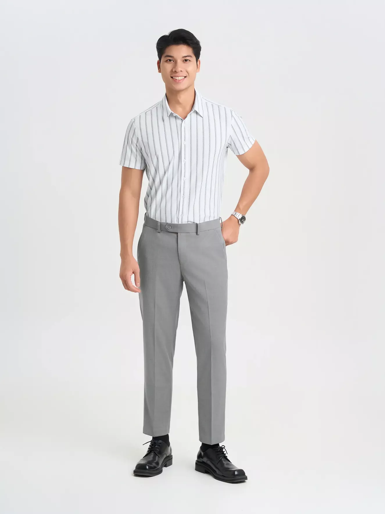 Áo Sơ Mi Nam Dệt Kim Vải Co Giãn 5S Fashion Kẻ Sọc ASC25024