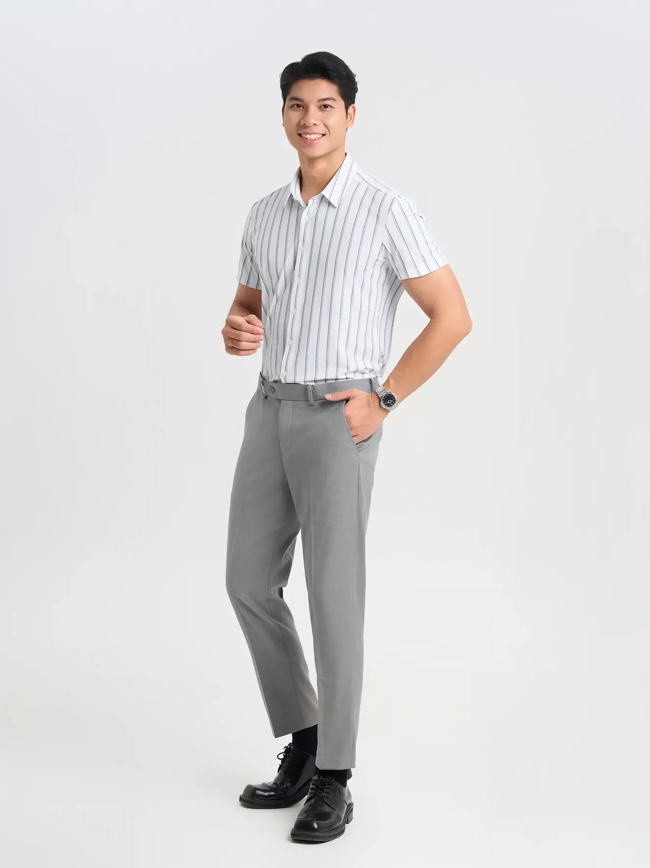 Áo Sơ Mi Nam Dệt Kim Vải Co Giãn 5S Fashion Kẻ Sọc ASC25024