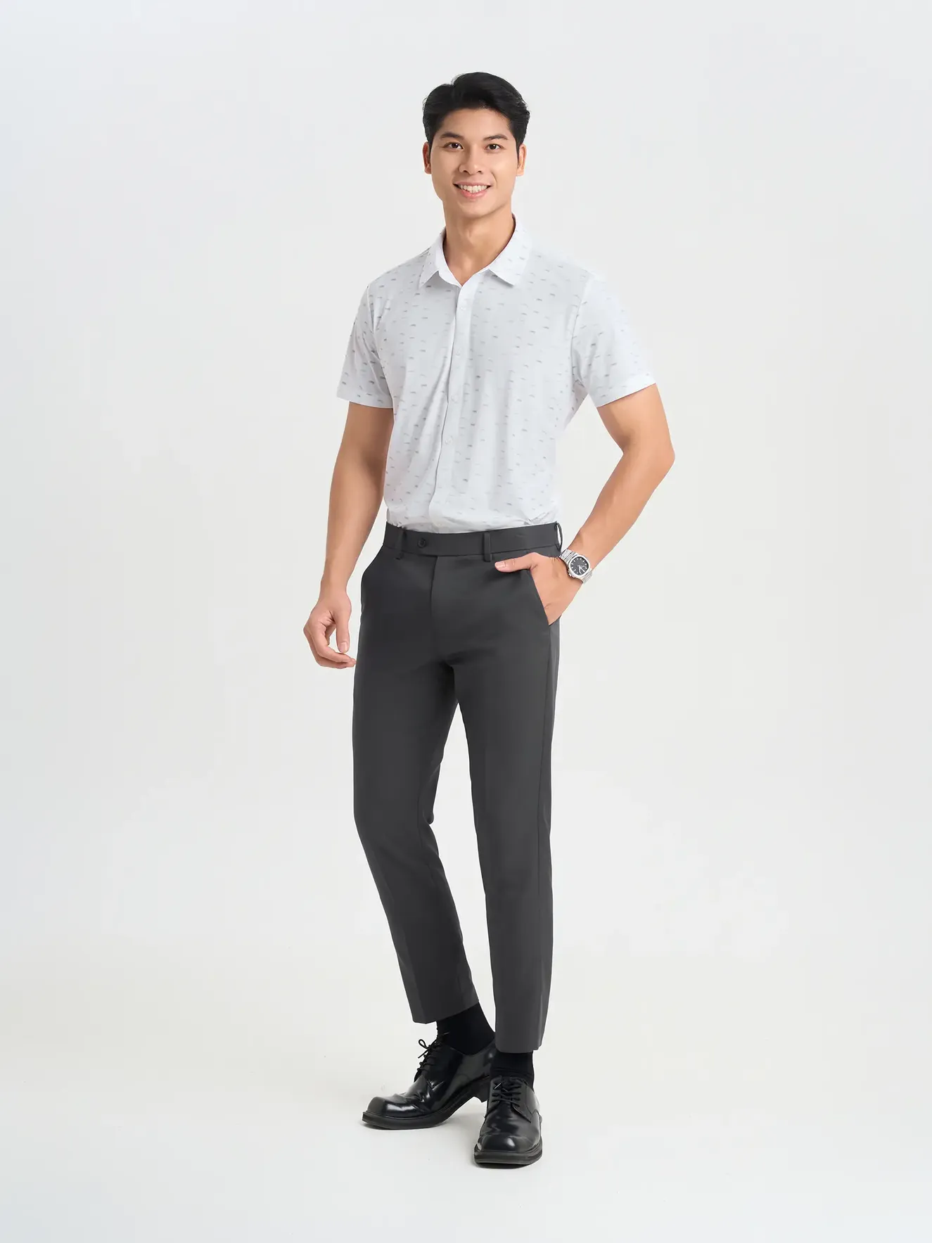 Áo Sơ Mi Nam Dệt Kim 5S Fashion Họa Tiết Co Giãn ASC25026