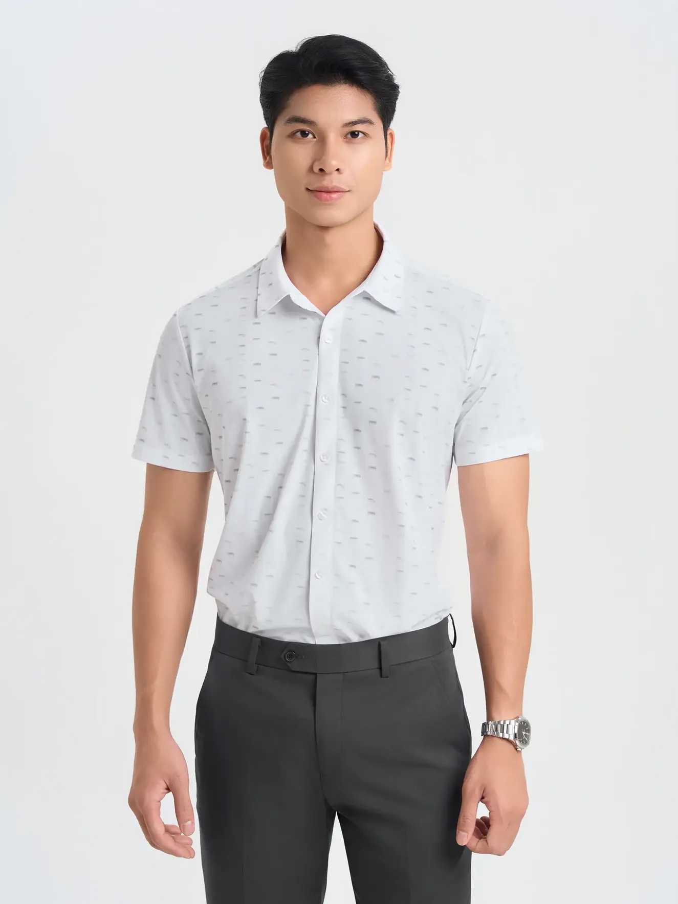 Áo Sơ Mi Nam Dệt Kim 5S Fashion Họa Tiết Co Giãn ASC25026