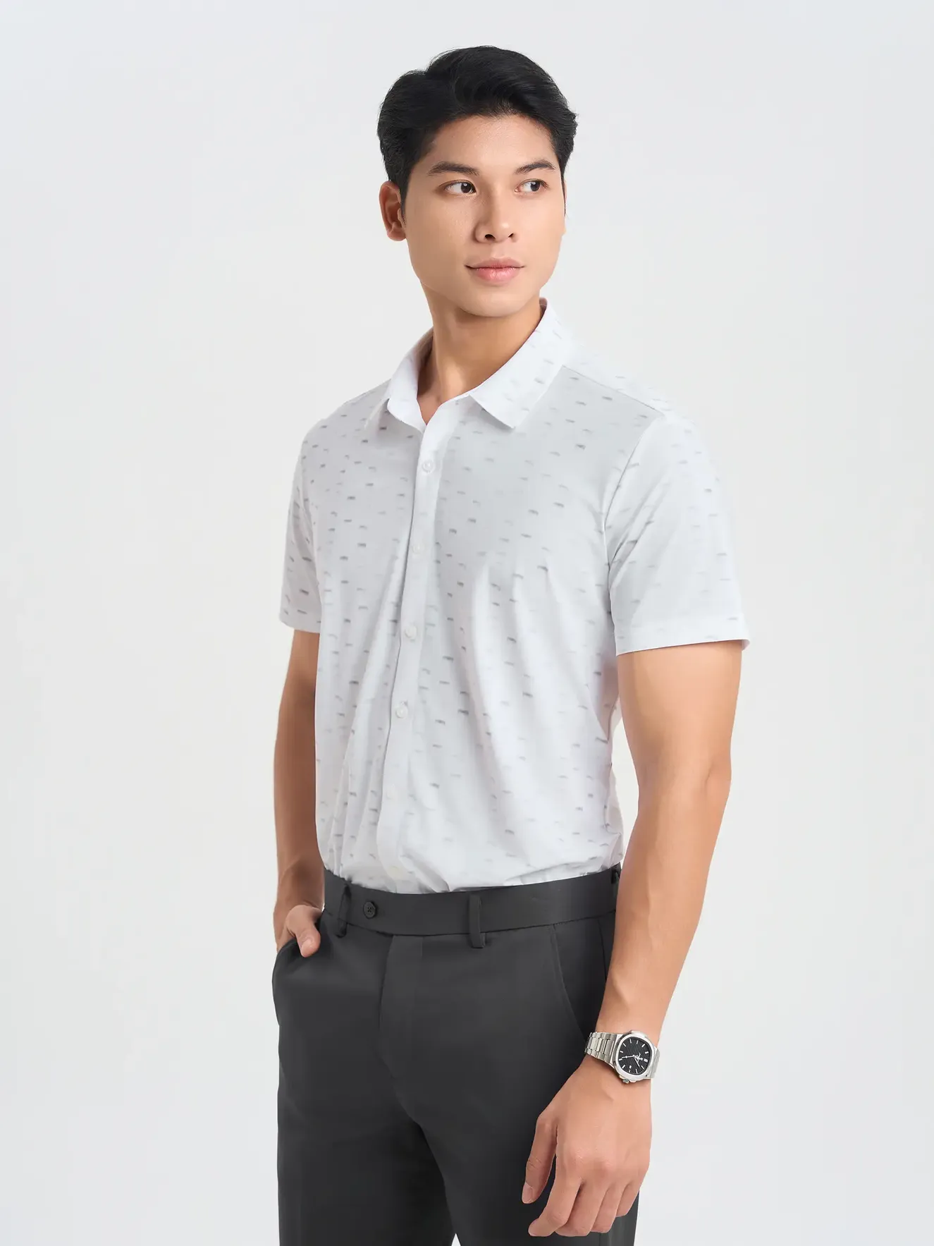 Áo Sơ Mi Nam Dệt Kim 5S Fashion Họa Tiết Co Giãn ASC25026