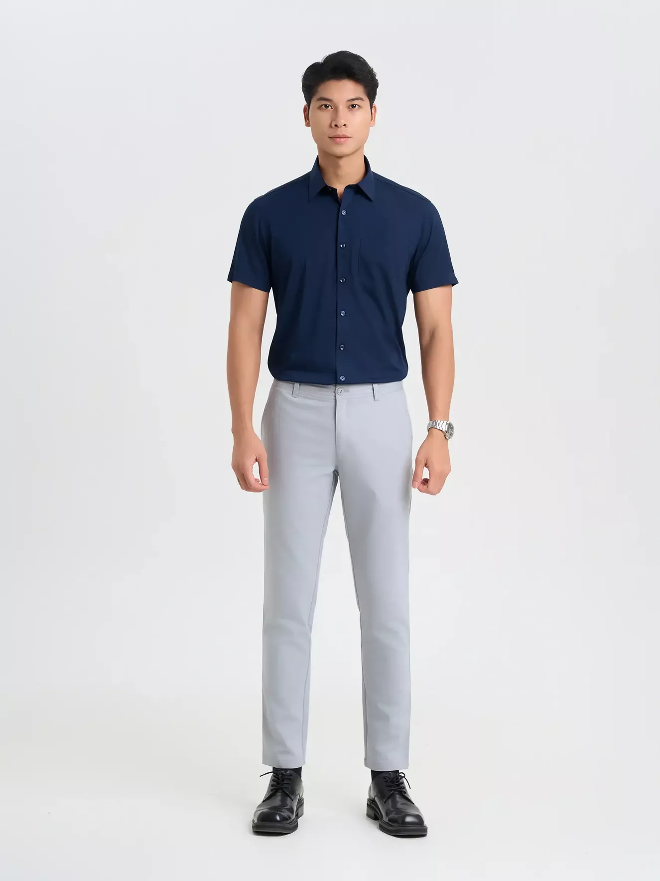 Áo Sơ Mi Nam Ngắn Tay 5S Fashion Trơn Smart Fit ASC25032