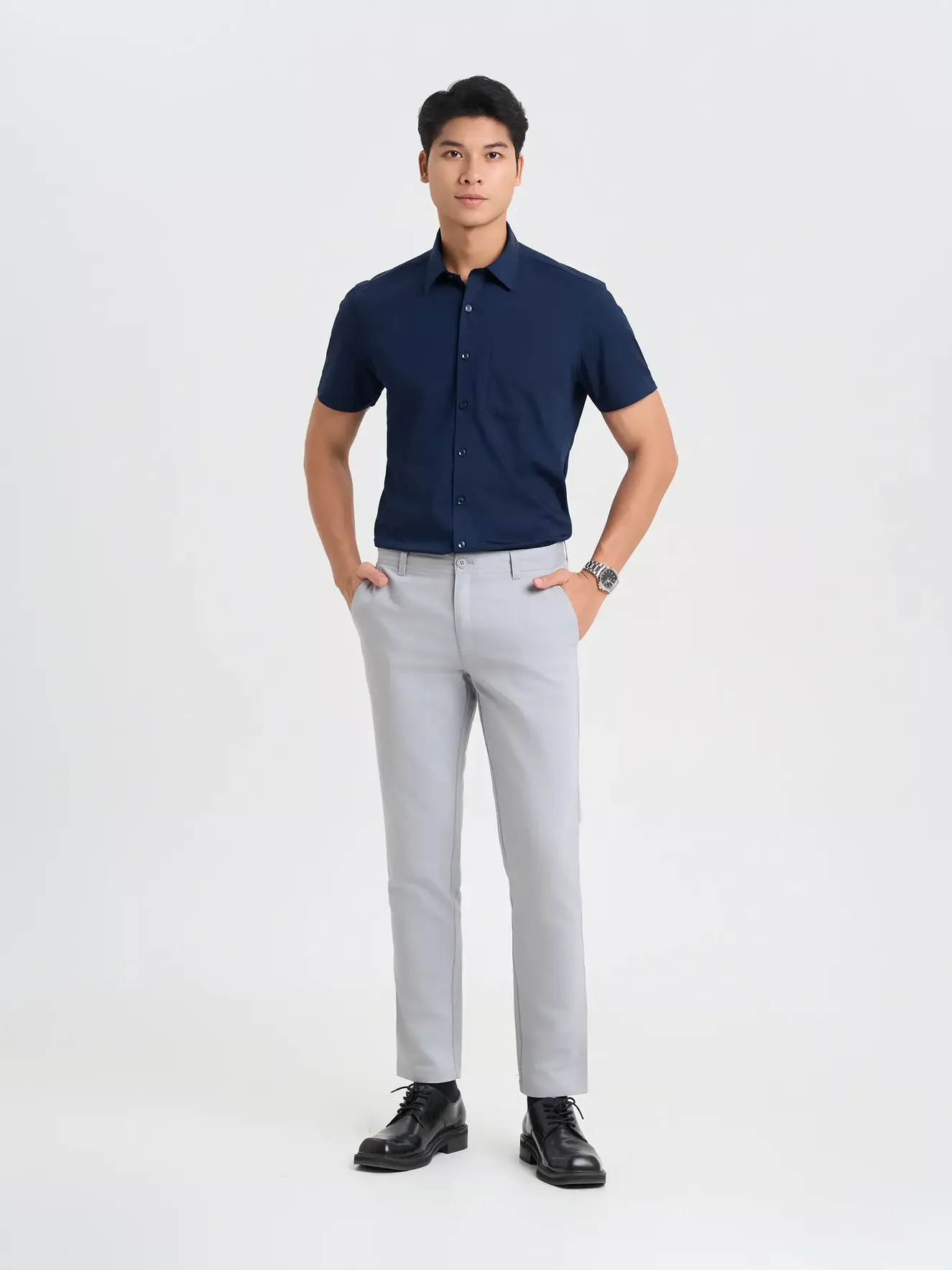 Áo Sơ Mi Nam Ngắn Tay 5S Fashion Trơn Smart Fit ASC25032