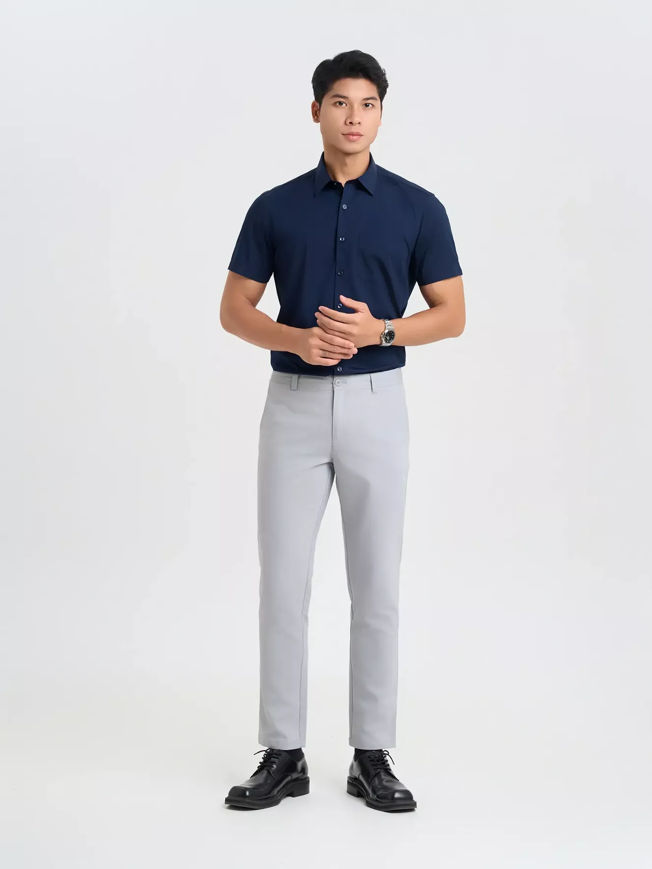 Áo Sơ Mi Nam Ngắn Tay 5S Fashion Trơn Smart Fit ASC25032