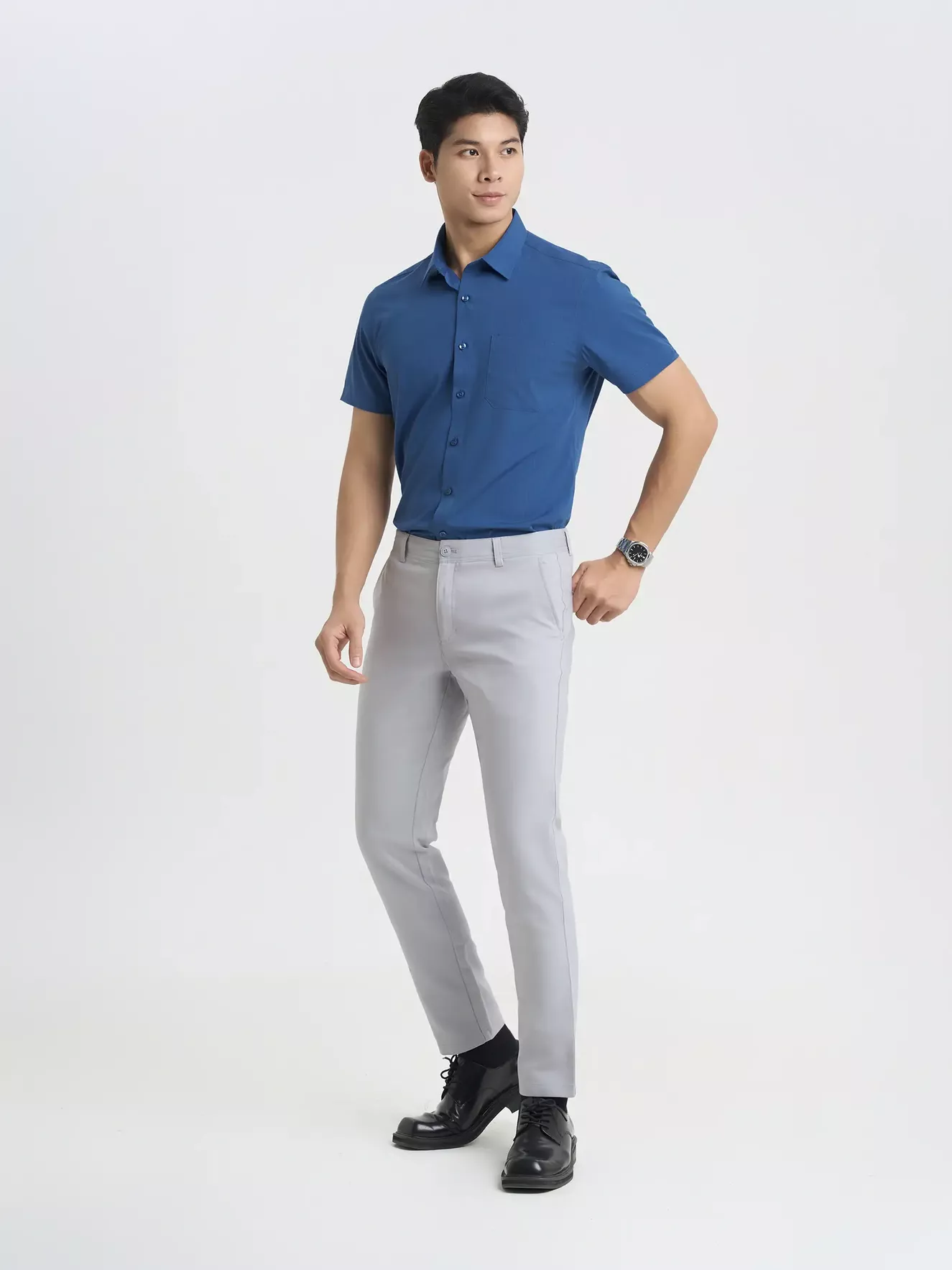 Áo Sơ Mi Nam Tay Ngắn 5S Fashion Dệt Hiệu Ứng Smart fit ASC25053