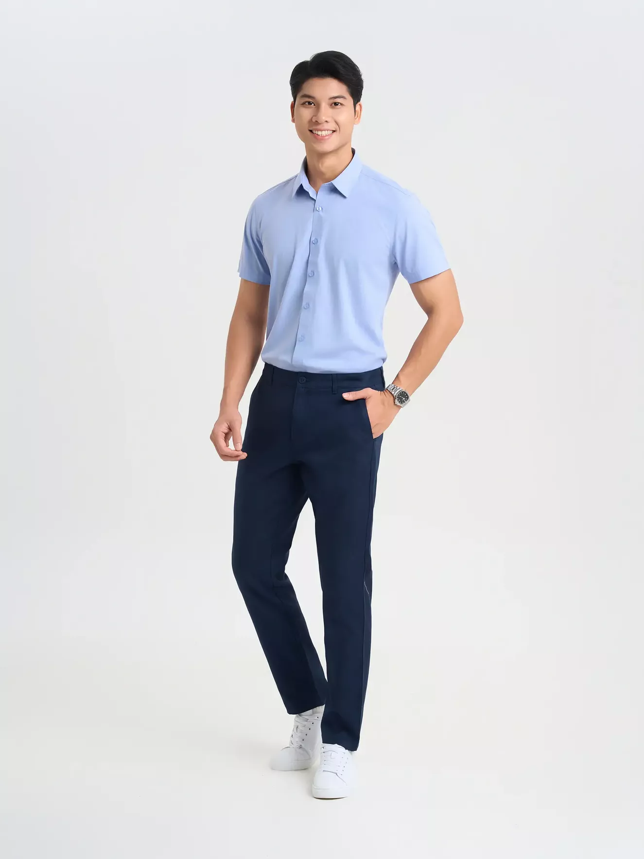 Áo Sơ Mi Nam Ngắn Tay 5S Fashion Dệt Hiệu Ứng Phom Smart fit ASC25054