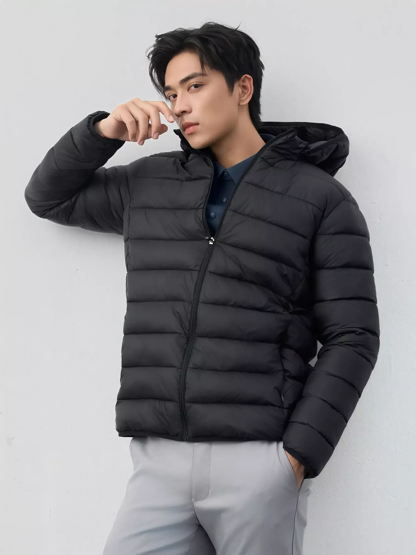 Áo Khoác Phao Nam Siêu Nhẹ Air-PUFFER HEATLOCK 5S FASHION Mũ Tháo Rời M0APH25011