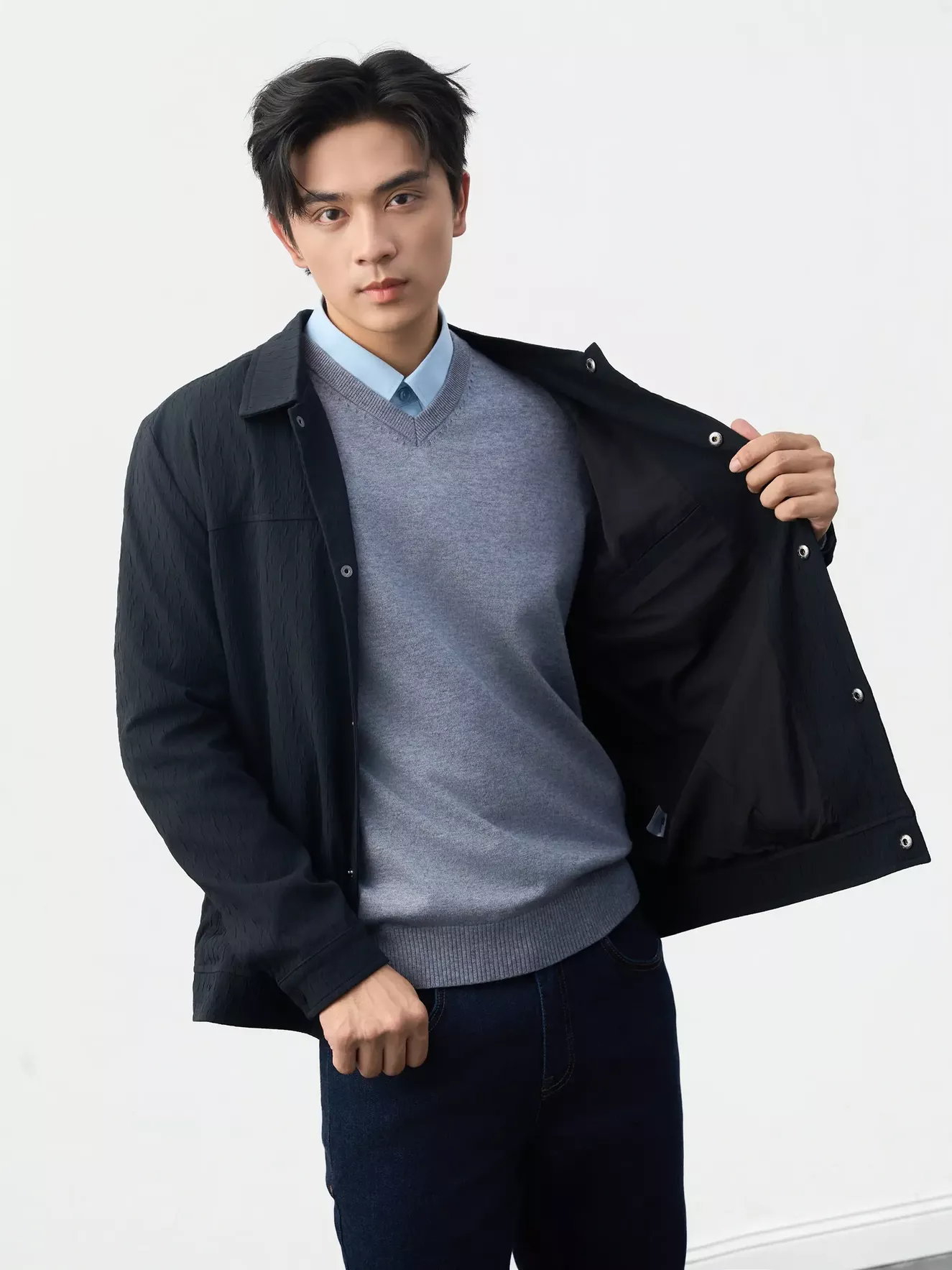 Áo Khoác Thời Trang Nam 5S Fashion Cổ Đức Dệt Hiệu Ứng M0AKH25018