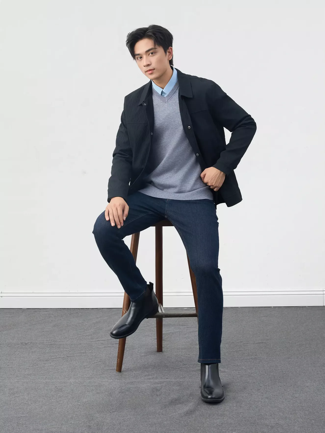 Áo Khoác Thời Trang Nam 5S Fashion Cổ Đức Dệt Hiệu Ứng M0AKH25018