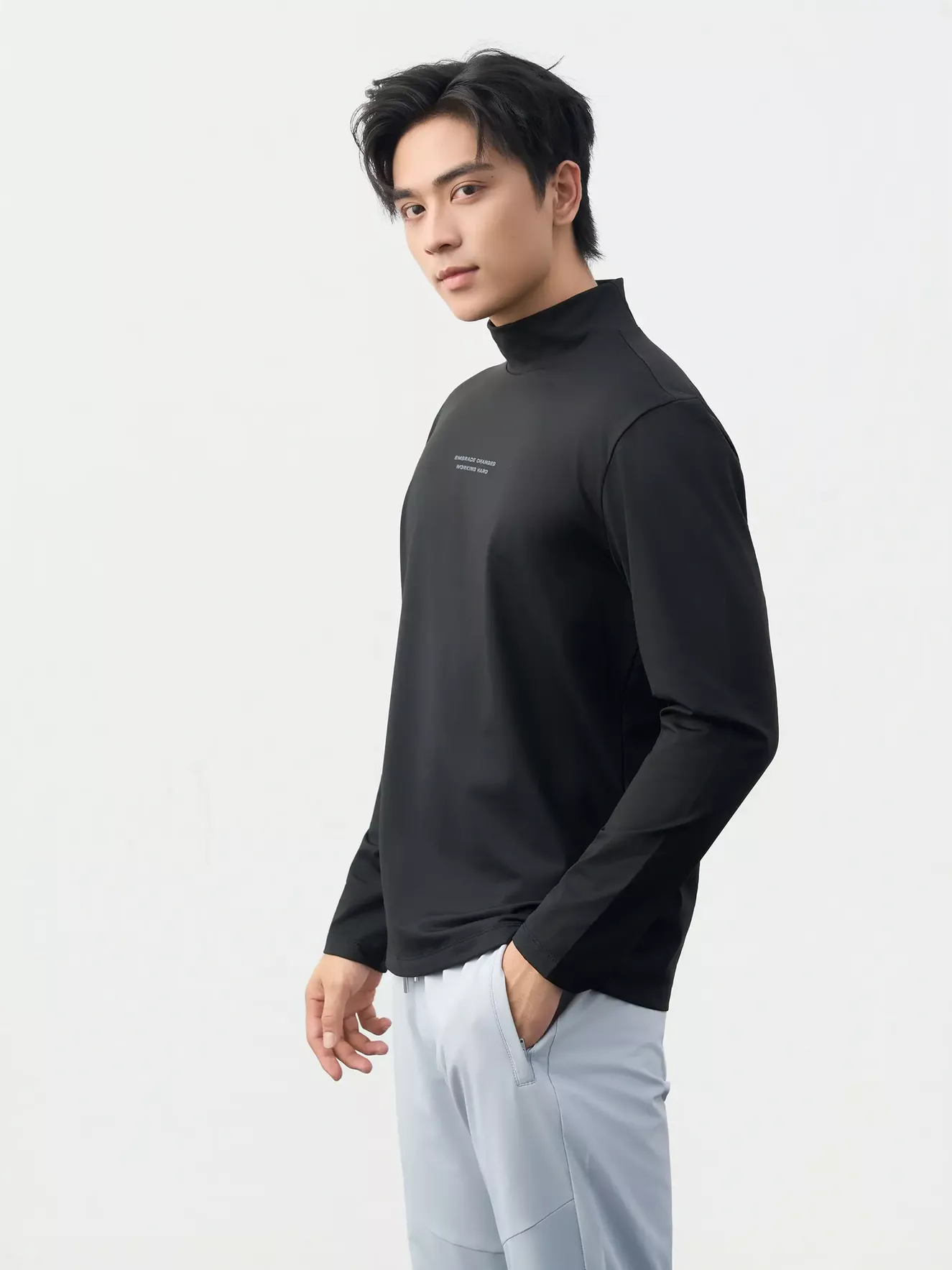 Áo Giữ Nhiệt Nam 5S Fashion Cổ Cao In Chữ Phom Slimfit M0AGN25001