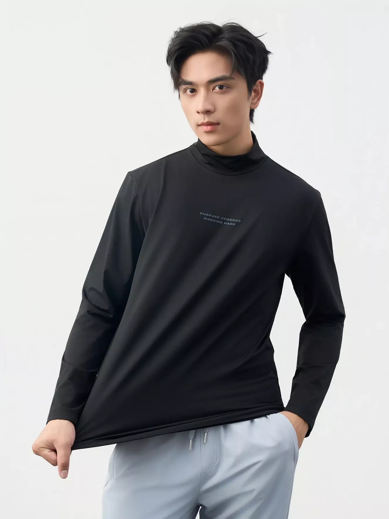 Áo Giữ Nhiệt Nam 5S Fashion Cổ Cao In Chữ Phom Slimfit M0AGN25001