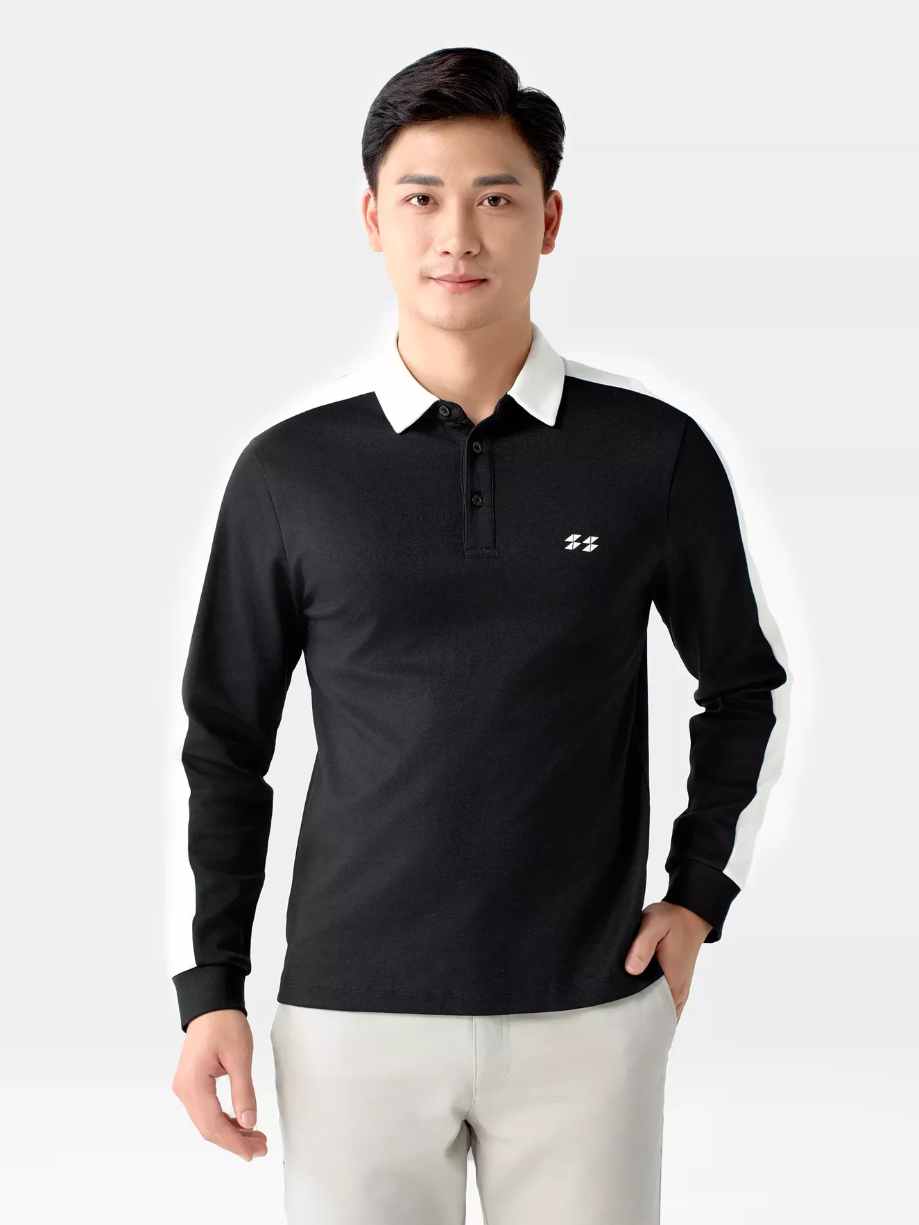 Áo Polo Nam Cotton Dài Tay Can Phối 5S Fashion Phom Slimfit APD24002