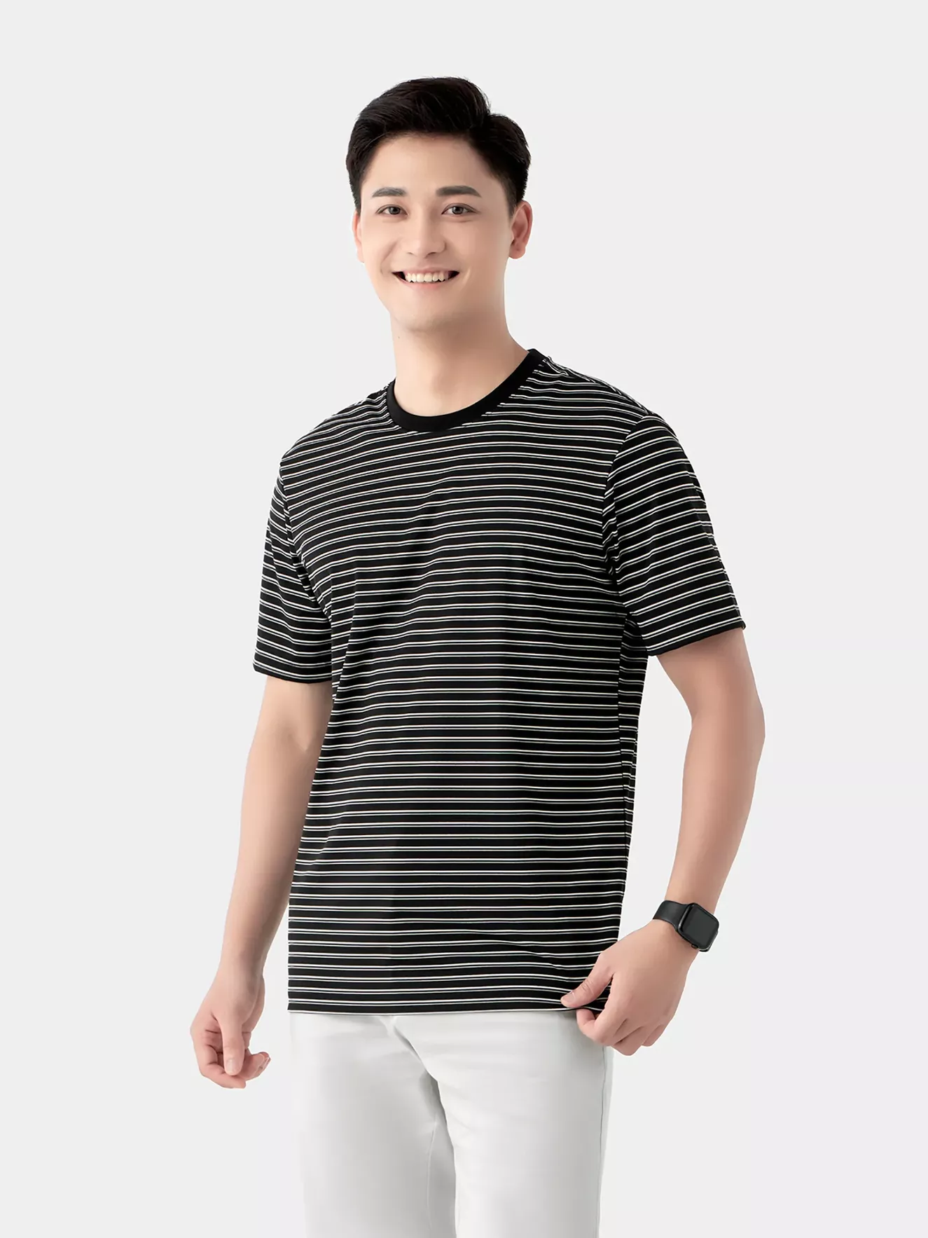 Áo Thun Nam Ngắn Tay 5S Fashion Dệt Kẻ Casual Fit ATS24001