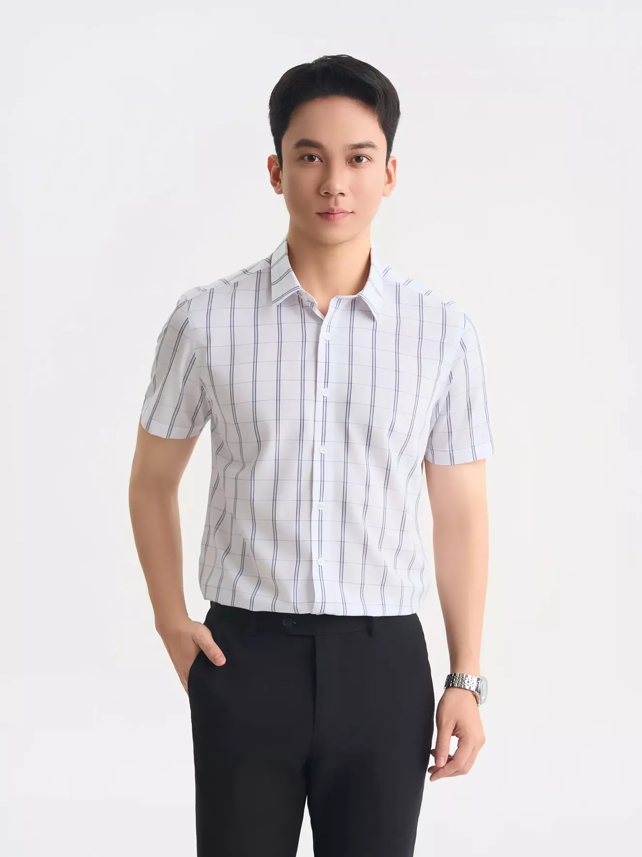 Áo Sơ Mi Nam Cộc Tay 5S Fashion Kẻ Caro Phom Slimfit ASC25058