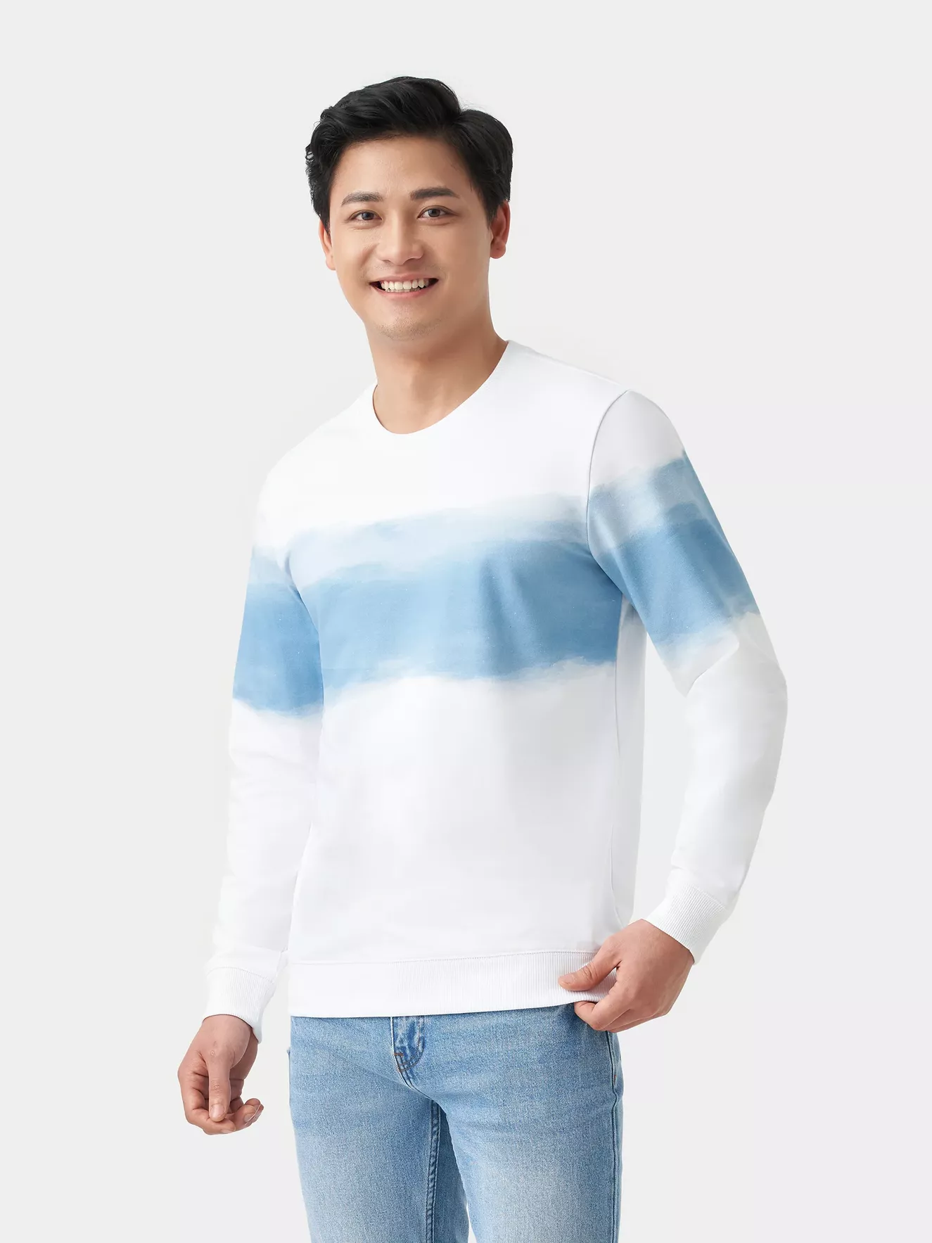 Áo Nỉ Cổ Tròn In Loang 5S Fashion Slimfit ANO23009