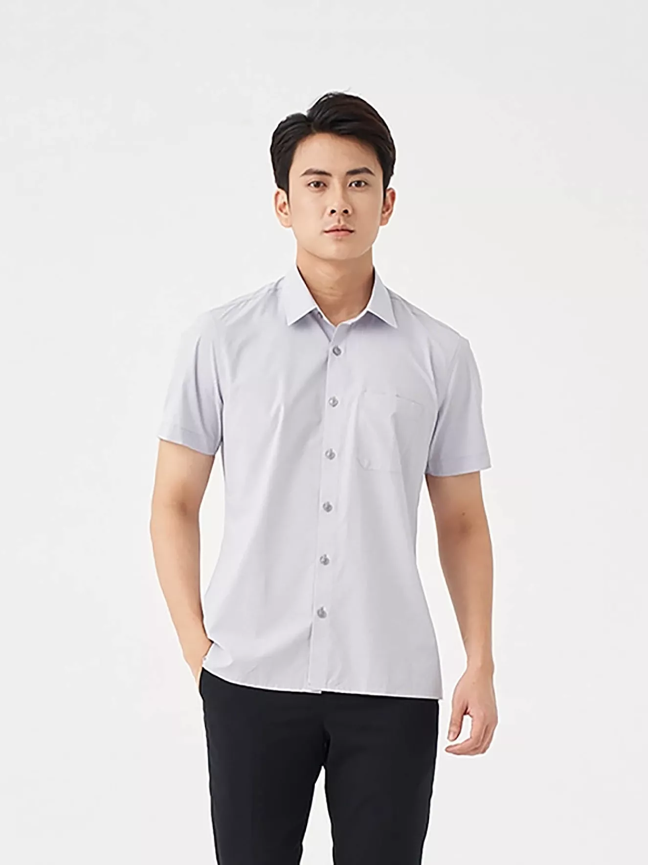 Áo Sơ Mi Nam Ngắn Tay 5S Fashion Ghi Kẻ Có Túi ASC24030