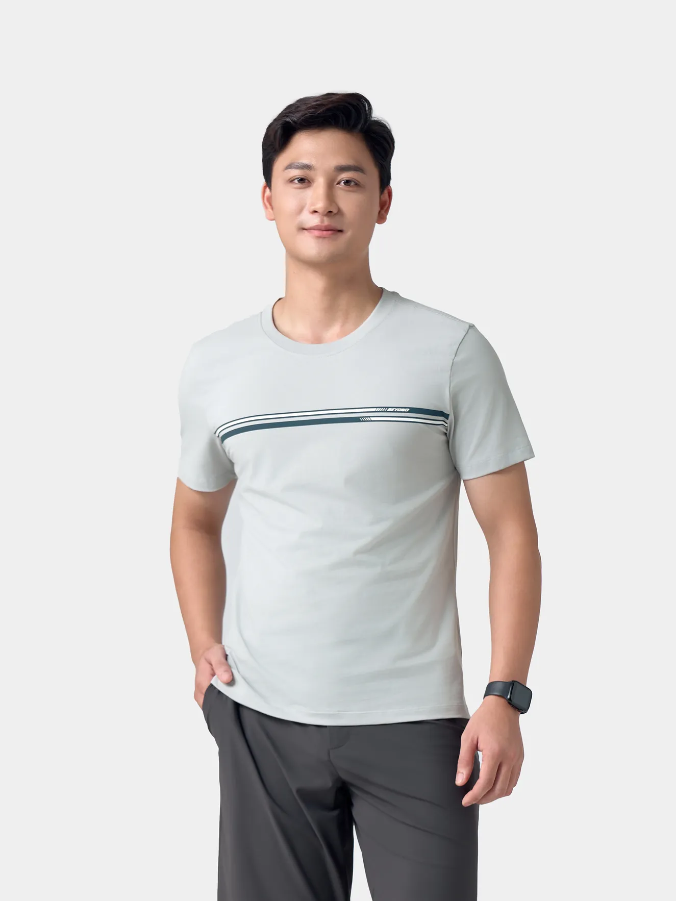 Áo Thun Nam Ngắn Tay 5S Fashion Cotton Phối In Ngang Ngực ATS24020