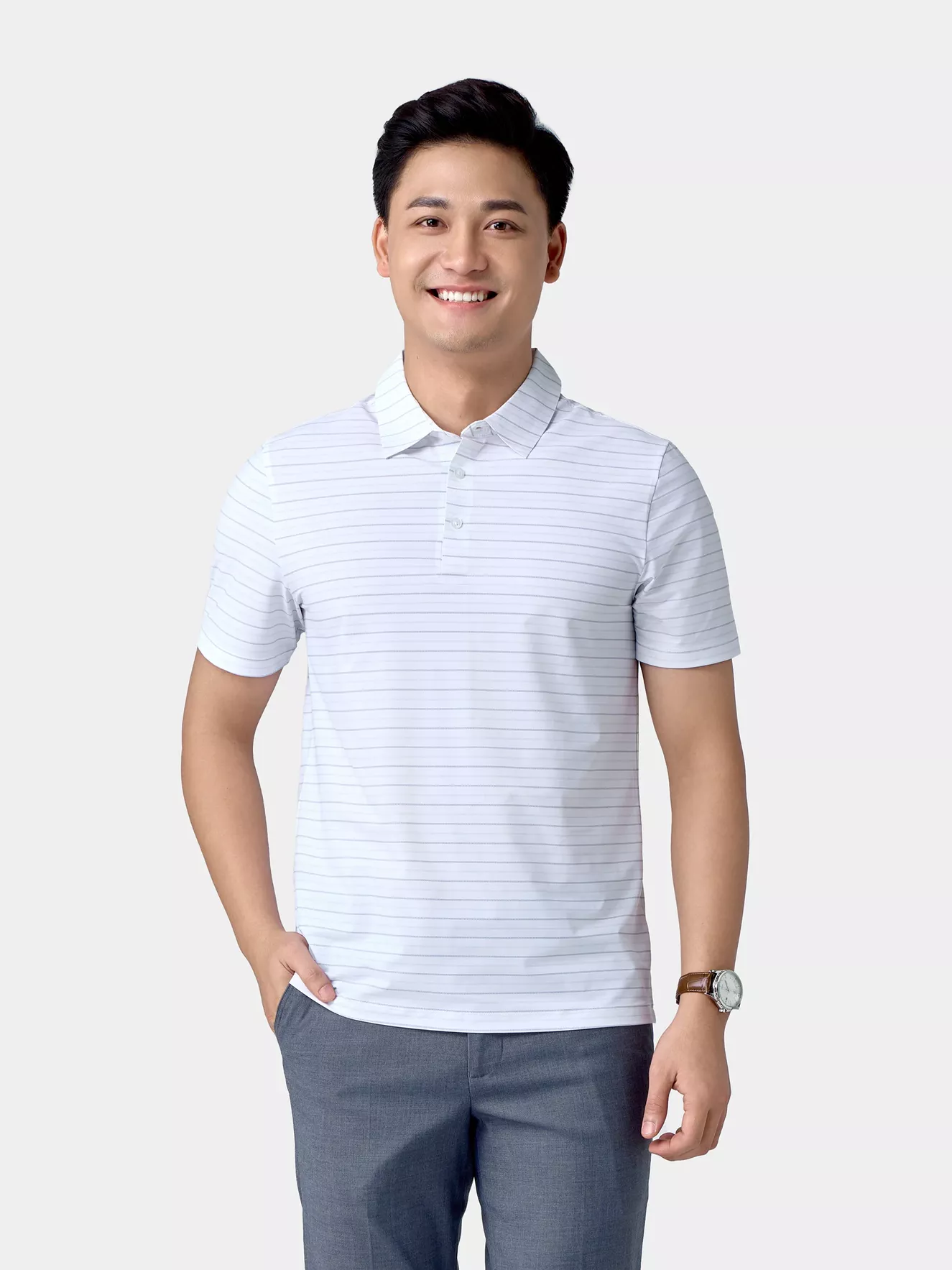 Áo Polo Nam 5S Fashion Dệt Kẻ Phom Regular APC24056