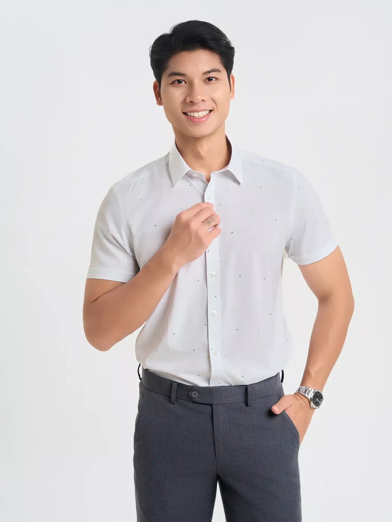 Áo Sơ Mi Nam Họa Tiết 5S Fashion Phom Slimfit ASC25060
