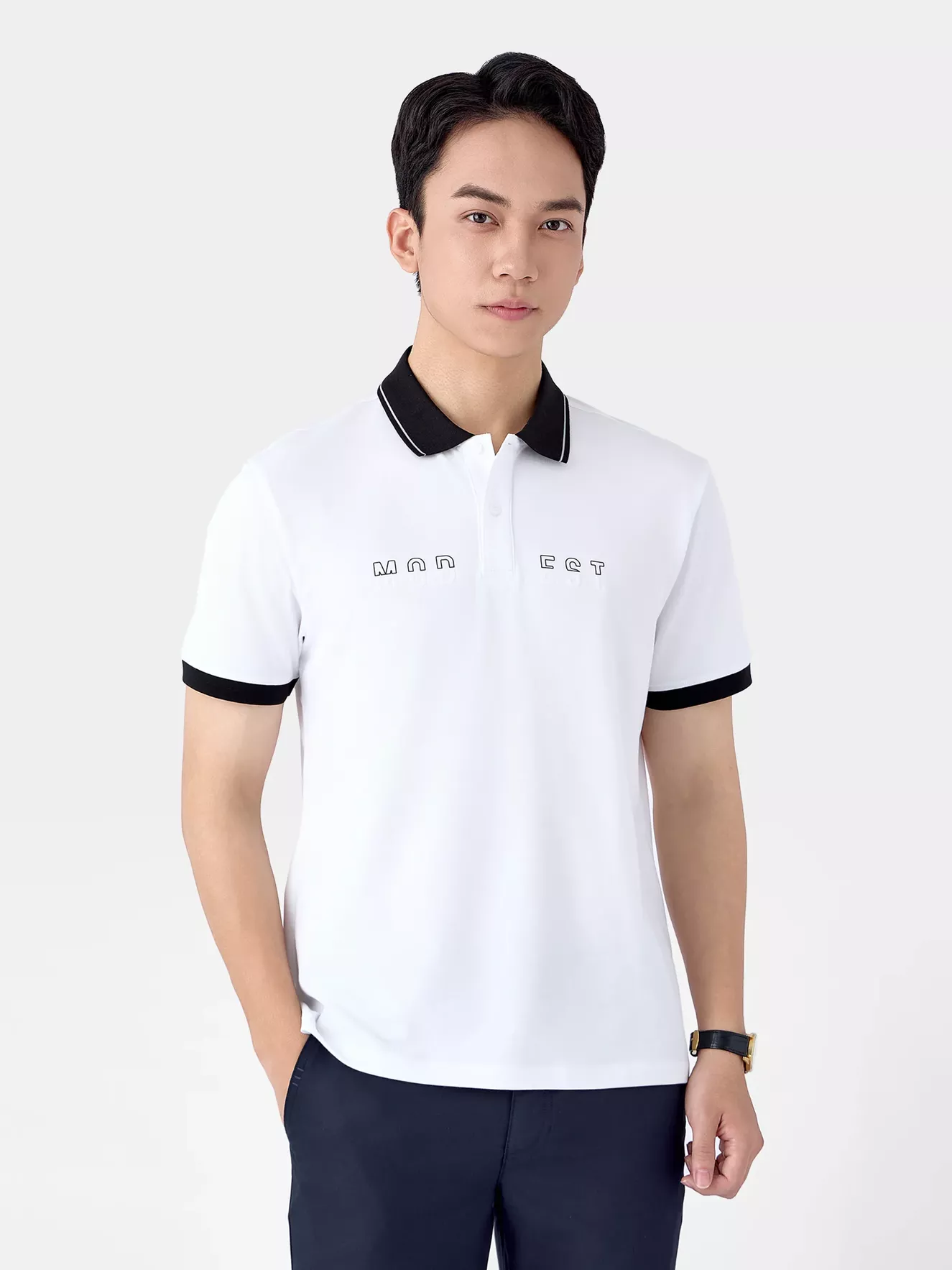 Áo Polo Nam 5S Fashion Phối Cổ In Chữ Phom Slimfit APC25122