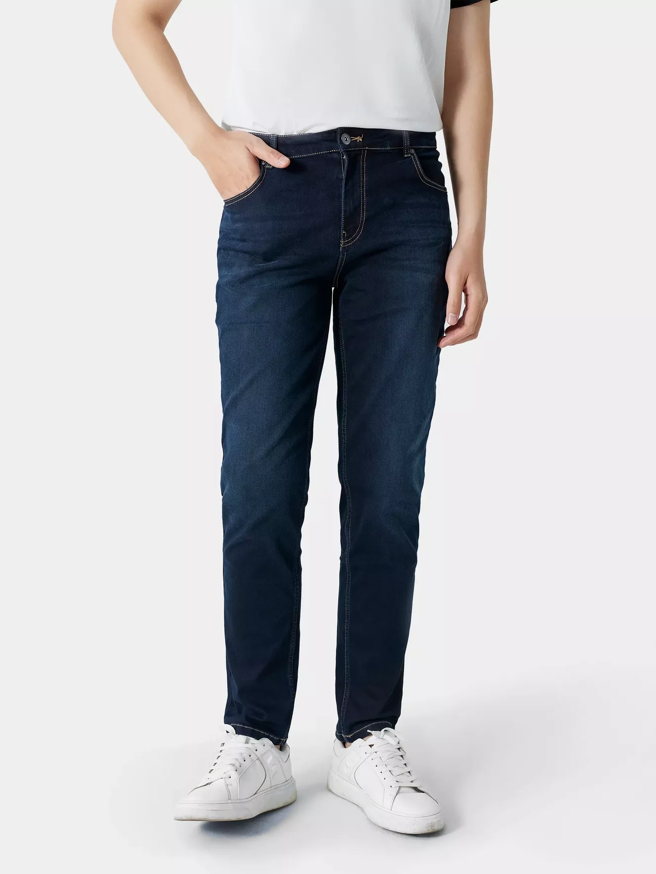 Quần Jean Nam Trơn 5S Fashion Vải Recycled Phom Slimfit QBD23003