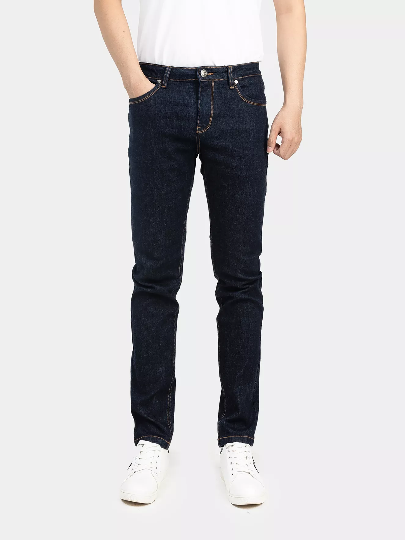 Quần Jean Nam 5S Fashion Màu Xanh Đen Trơn Phom Slimfit QBD22002