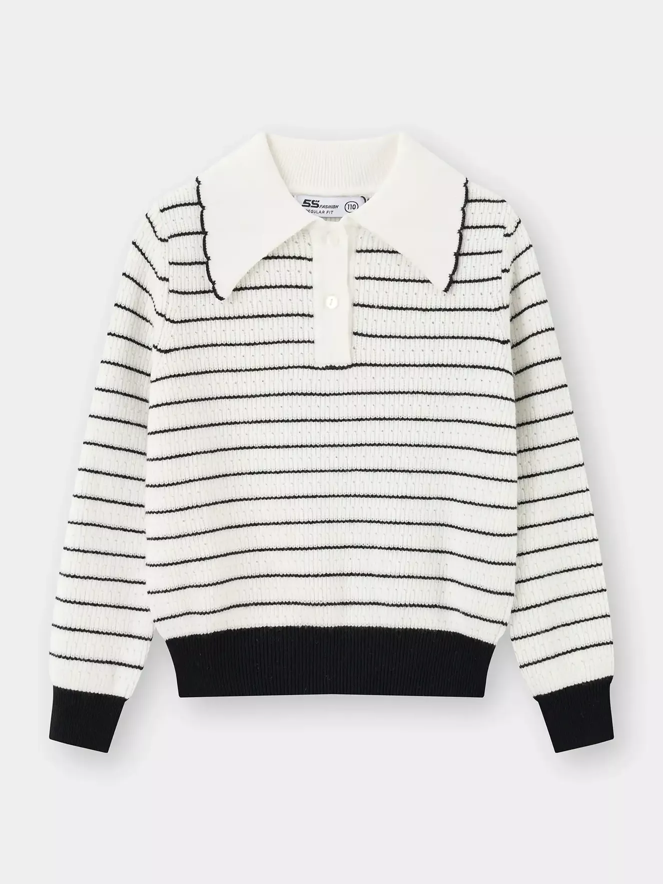 Áo Len Bé Gái 5S Fashion Cổ Bẻ Phối Kẻ Ngang G0ALE25003
