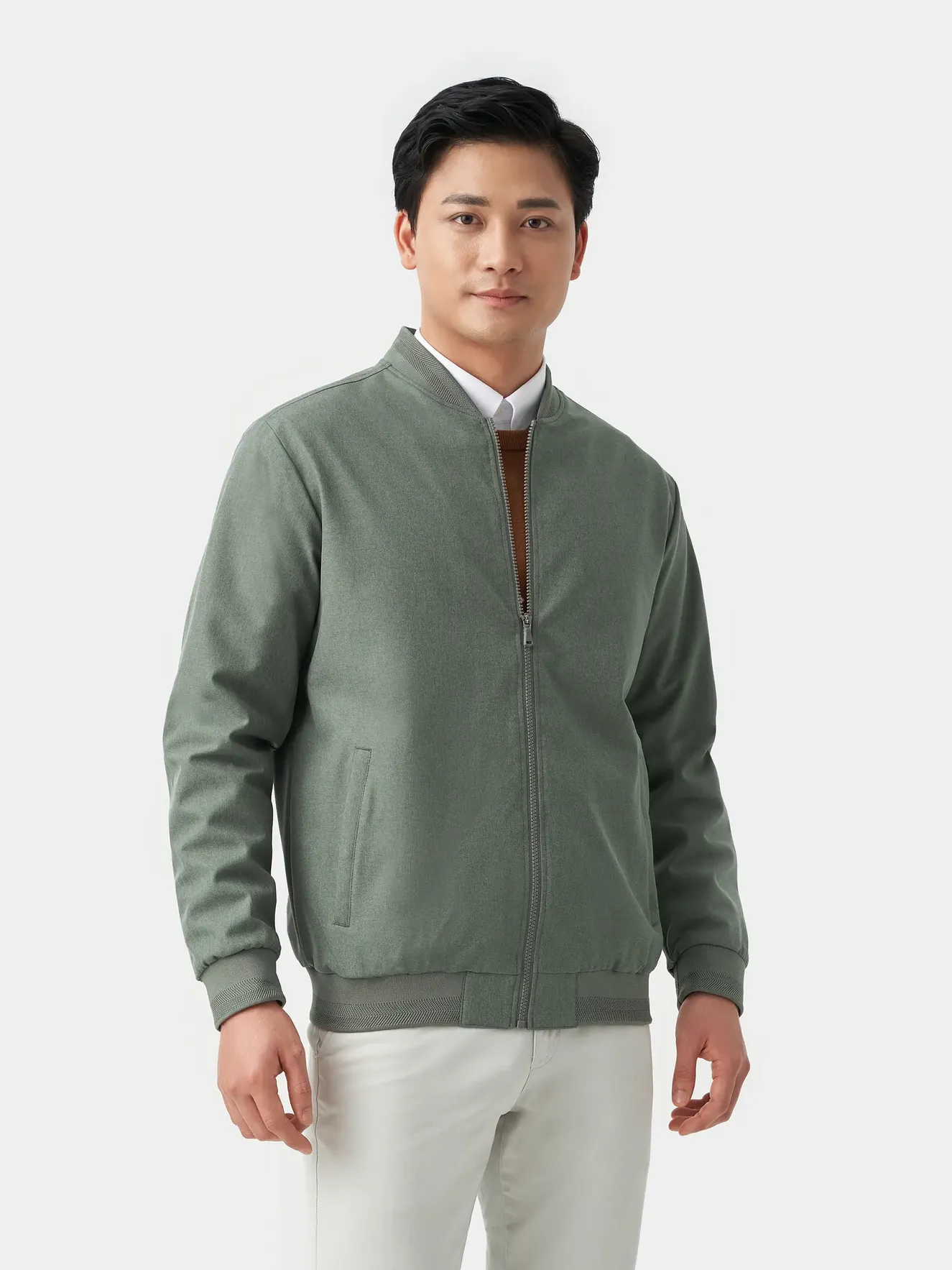 Áo Khoác Bomber 2 Lớp Lót Gió 5S Fashion Màu Rêu AKB23017