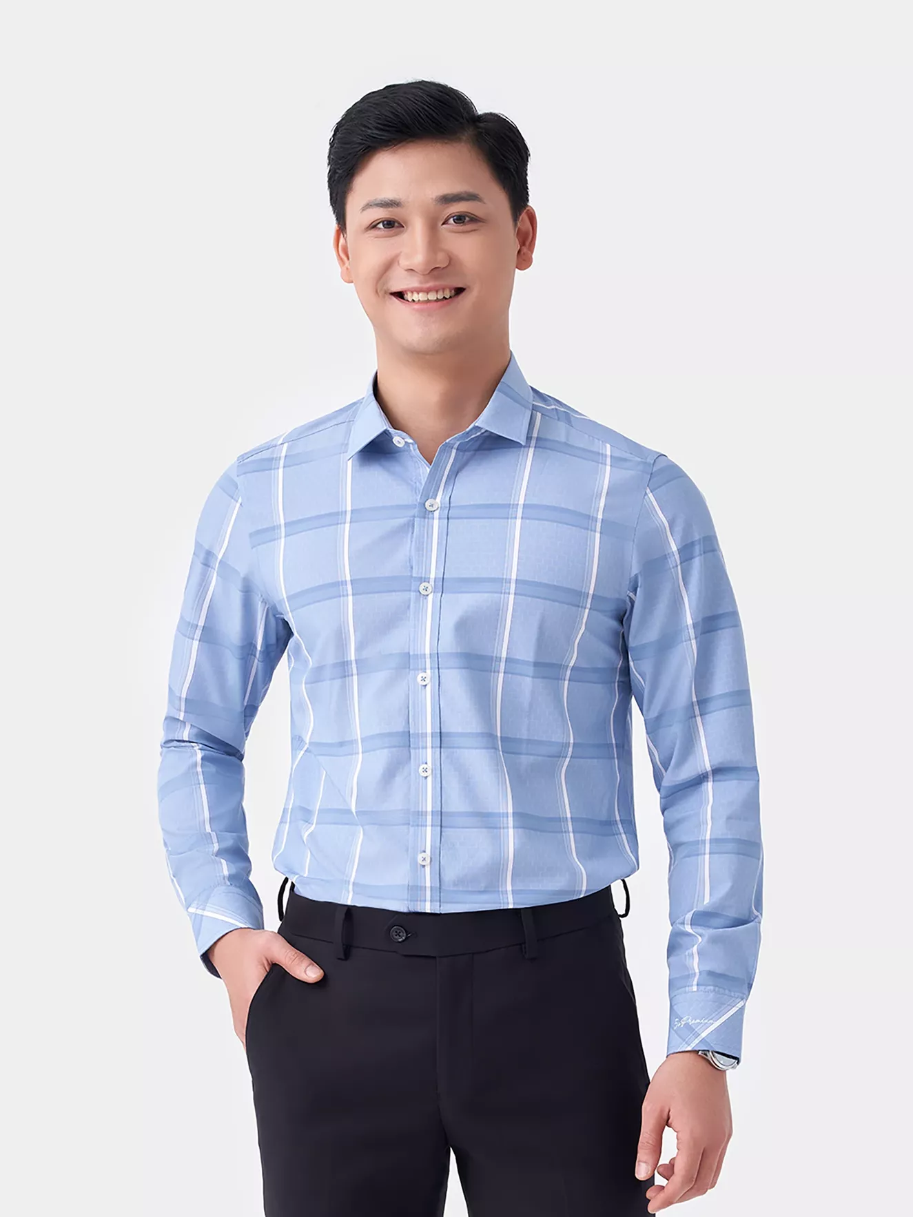 Áo Sơ Mi Nam Tay Dài 5S Fashion Kẻ Dệt Họa Tiết SMD23182