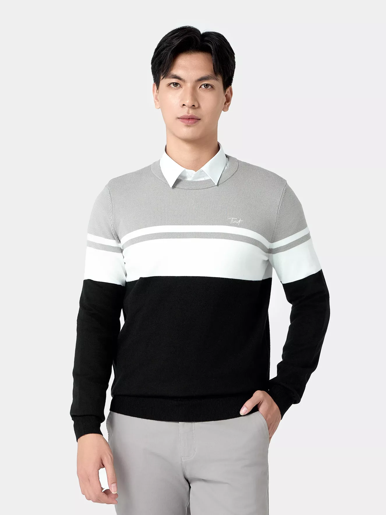 Áo Len Nam Cổ Tròn 5S Fashion Dệt Kẻ Slimfit ALE24006