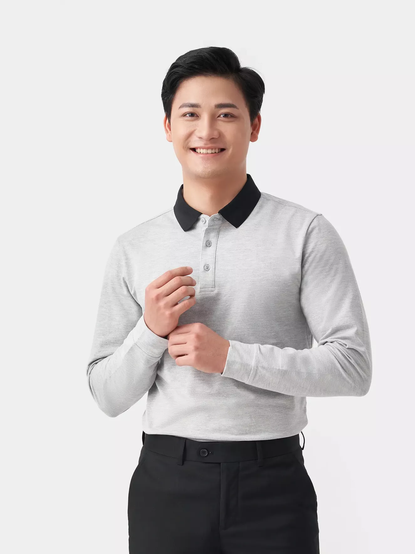 Áo Polo Dài Tay 5S Fashion Cổ Phối Màu Slimfit APD23600