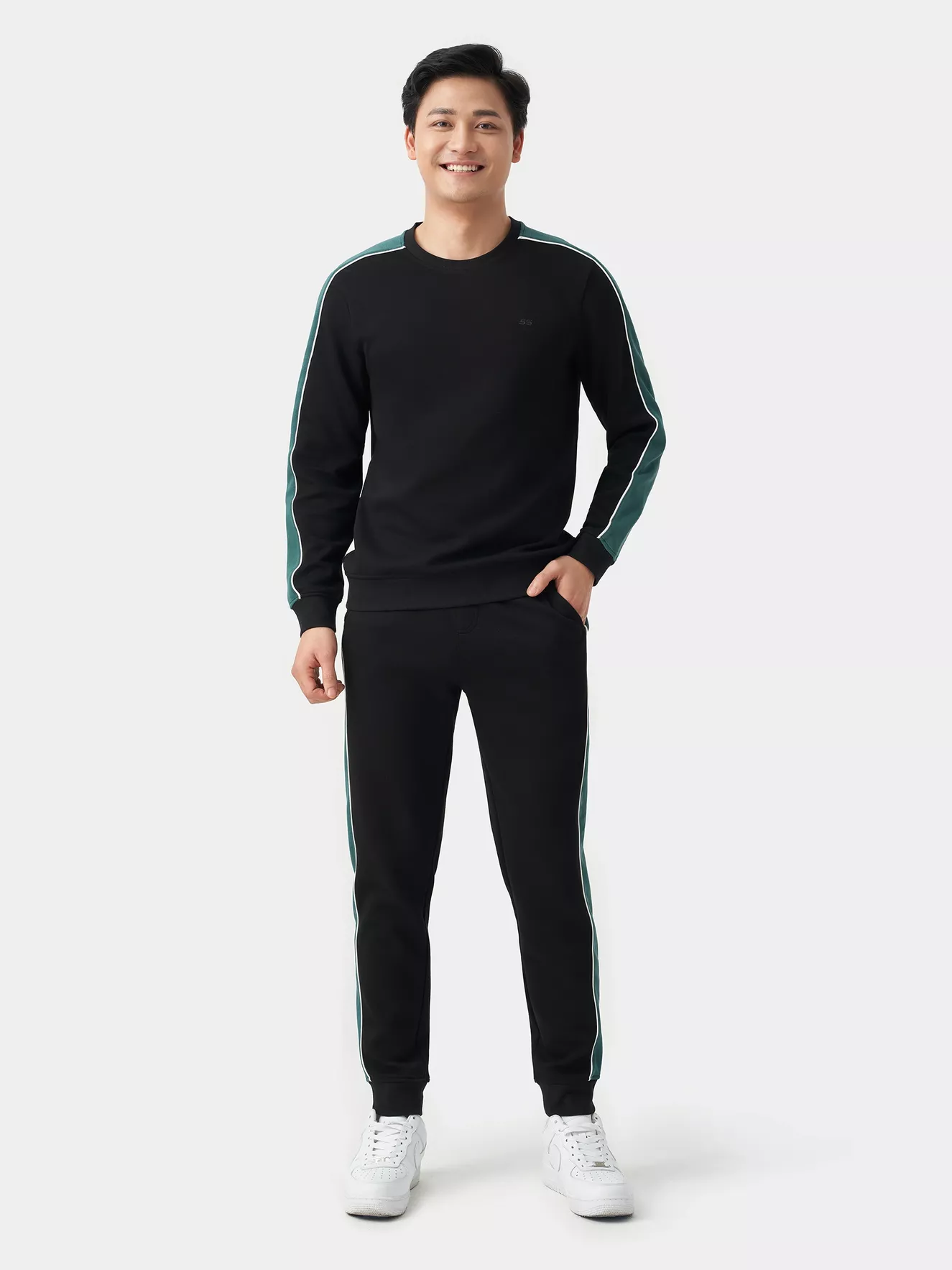 Bộ Quần Áo Nỉ Dài Tay Can Phối 5S Fashion Phom Slimfit BNI23017
