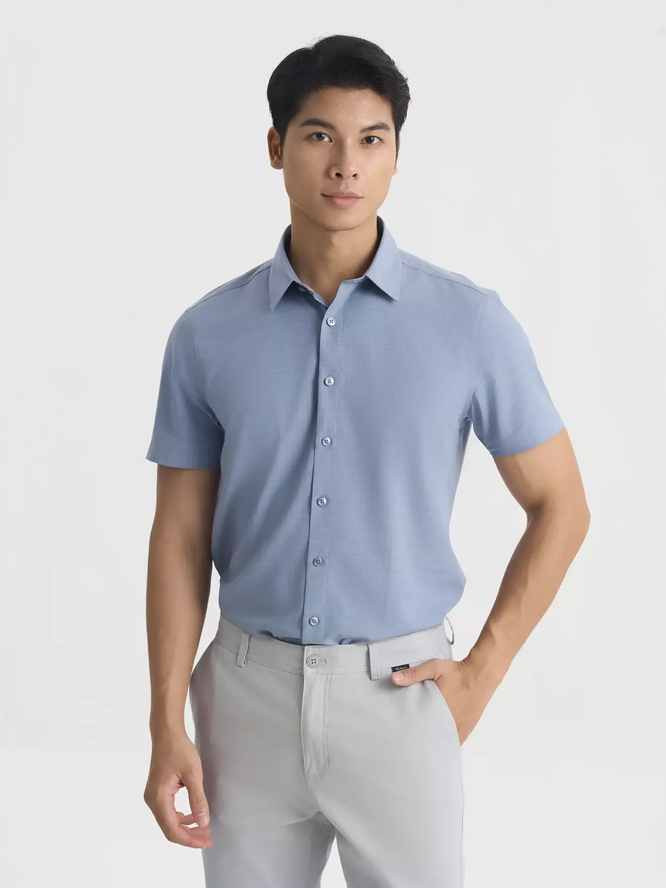 Áo Sơ Mi Nam 5S Fashion Dệt Hiệu Ứng Basic Phom Smart fit ASC25031