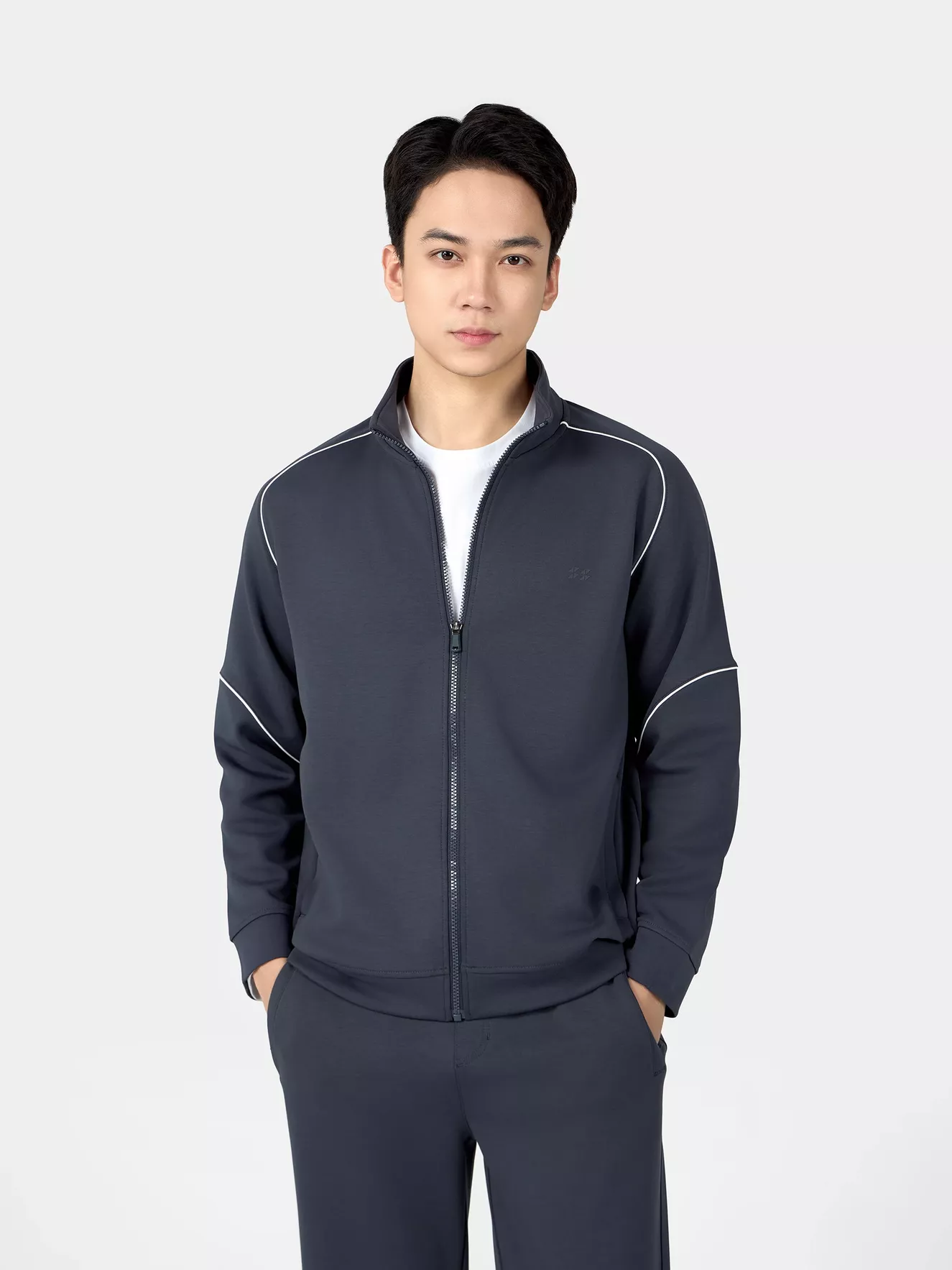 Áo Nỉ Khóa Nam 5S Fashion Phối Line Slimfit BAKN24027