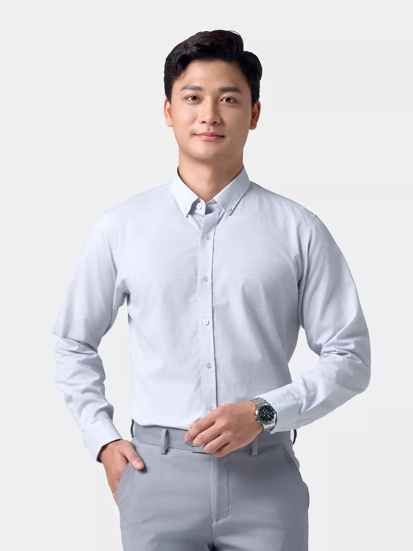 Áo Sơ Mi Nam Dài Tay Dệt Kẻ Ô Phom Casual Fit ASM24054