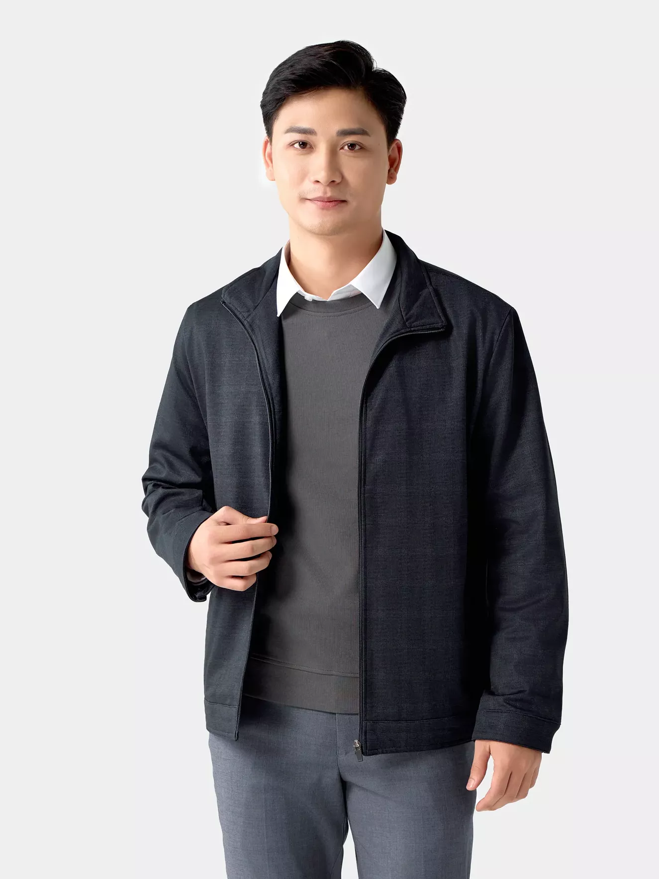 Áo Khoác Thời Trang Nam Cổ Trụ 5S Fashion Dệt Kẻ Ô Sang Trọng AKH24057