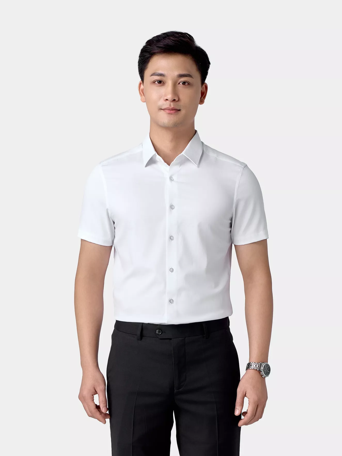 Áo Sơ Mi Nam Ngắn Tay 5S Fashion Trắng Dệt Jacquard ASC24075