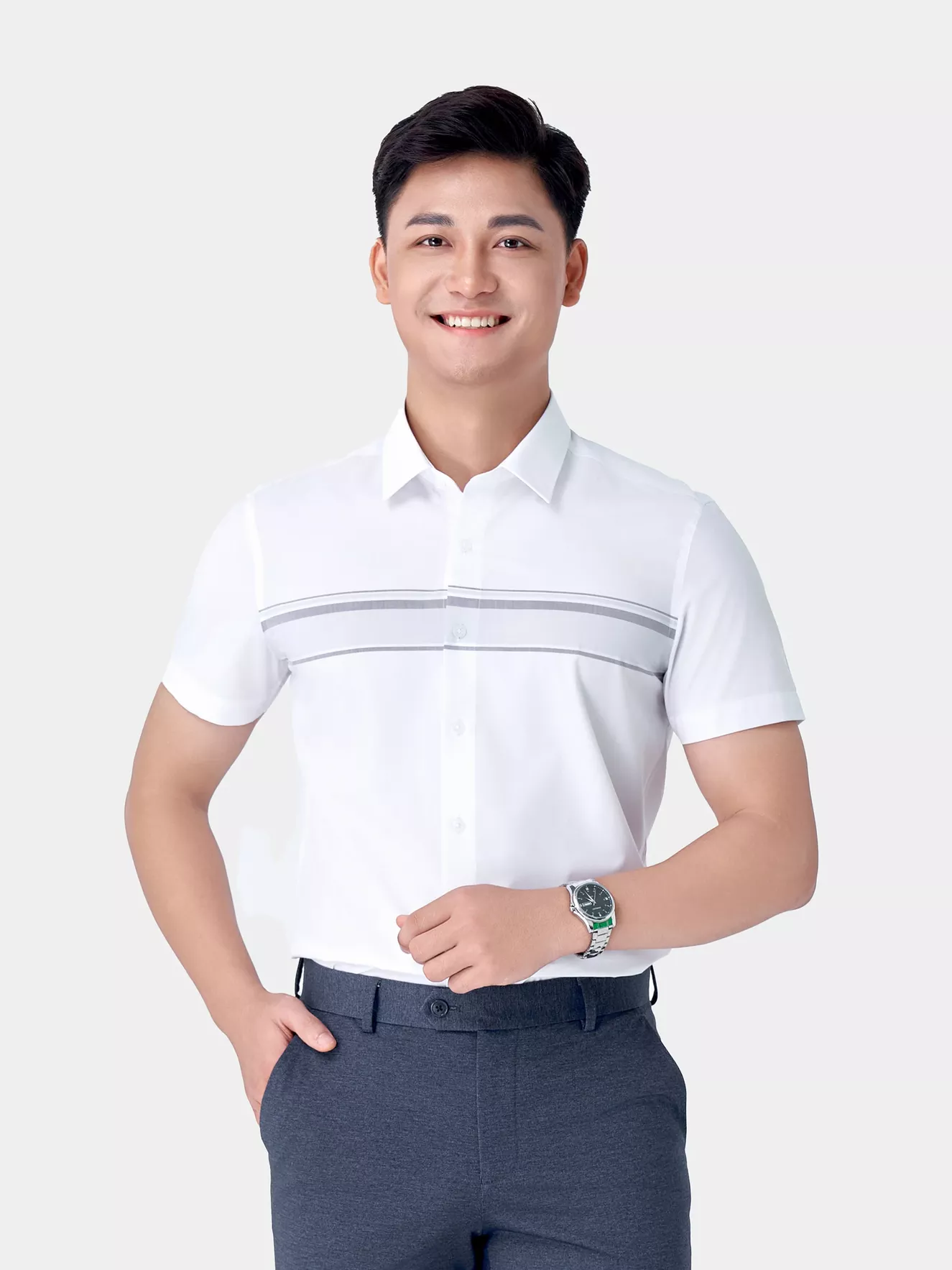 Áo Sơ Mi Nam Ngắn Tay 5S Fashion Kẻ Slimfit ASC24023