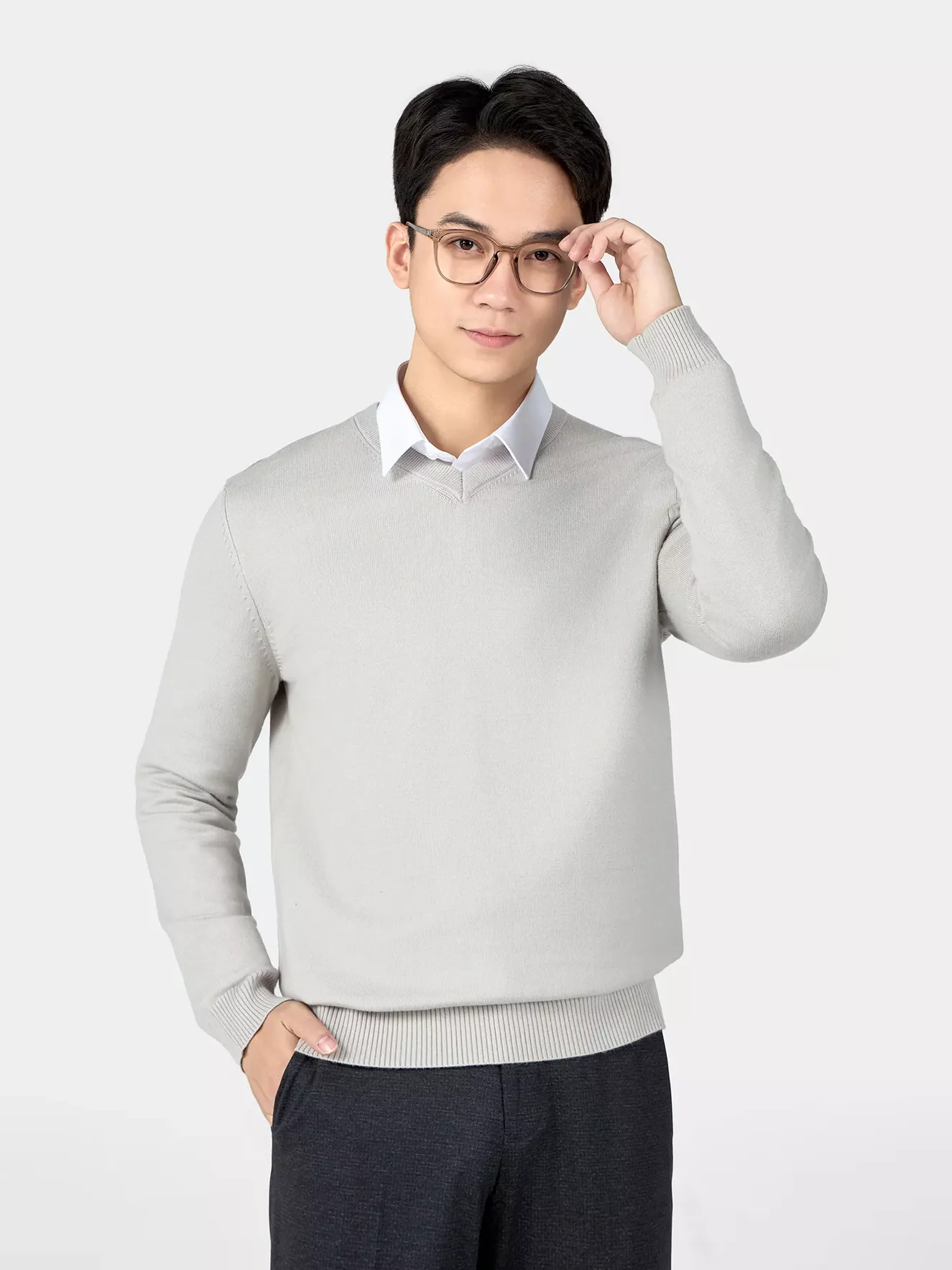 Áo Len Nam 5S Fashion Cổ Tim Trơn Phom Regular ALE24009