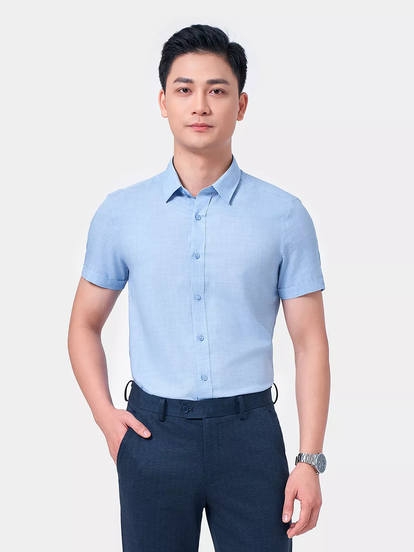 Áo Sơ Mi Ngắn Tay 5S Fashion Hiệu Ứng Màu Melange ASC24076