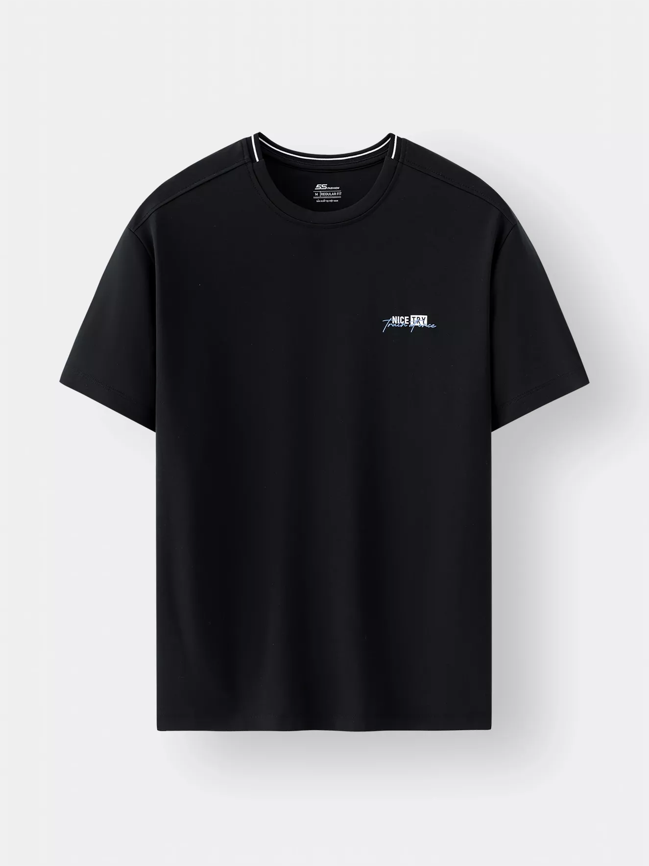 Áo Thun Nam Ngắn Tay 5S Fashion Dệt Bo Cổ Hiệu Ứng ATS25003