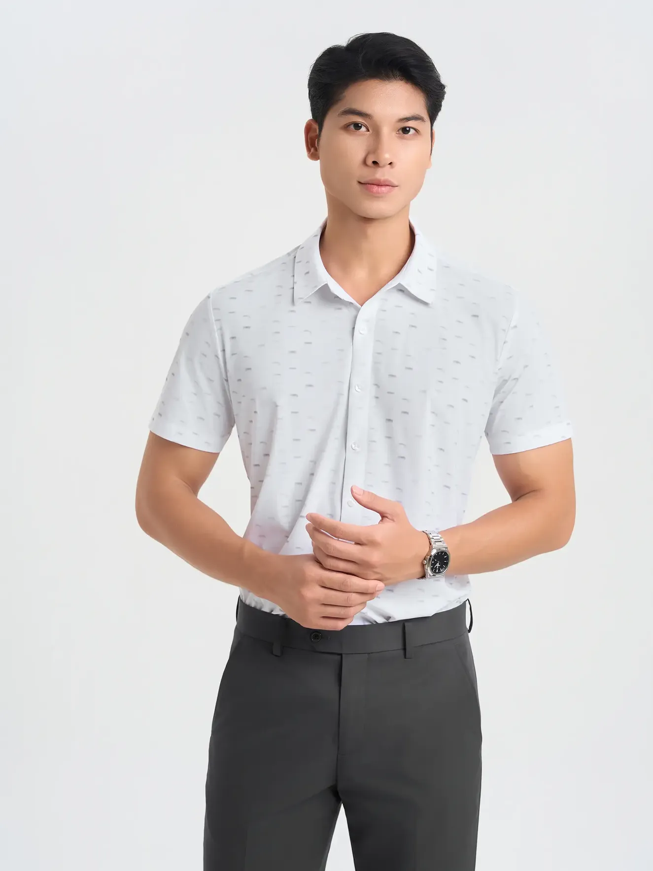 Áo Sơ Mi Nam Dệt Kim 5S Fashion Họa Tiết Co Giãn ASC25026